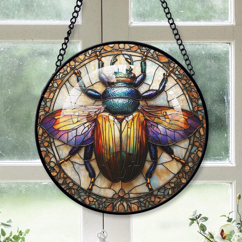 Custom Art Beetle Stained Glass Window Hanging
