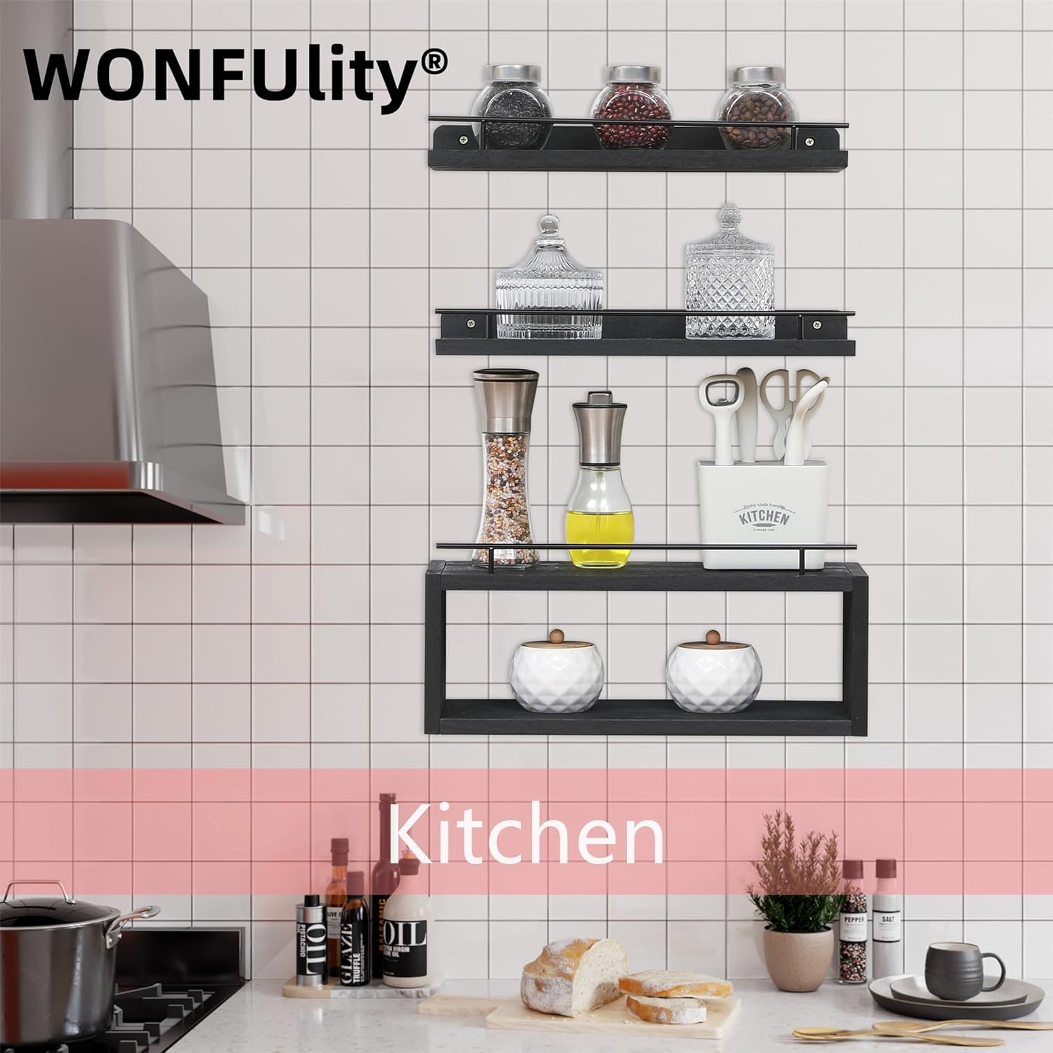 WONFUlity Floating Bathroom Shelves with Toilet Paper Holder
