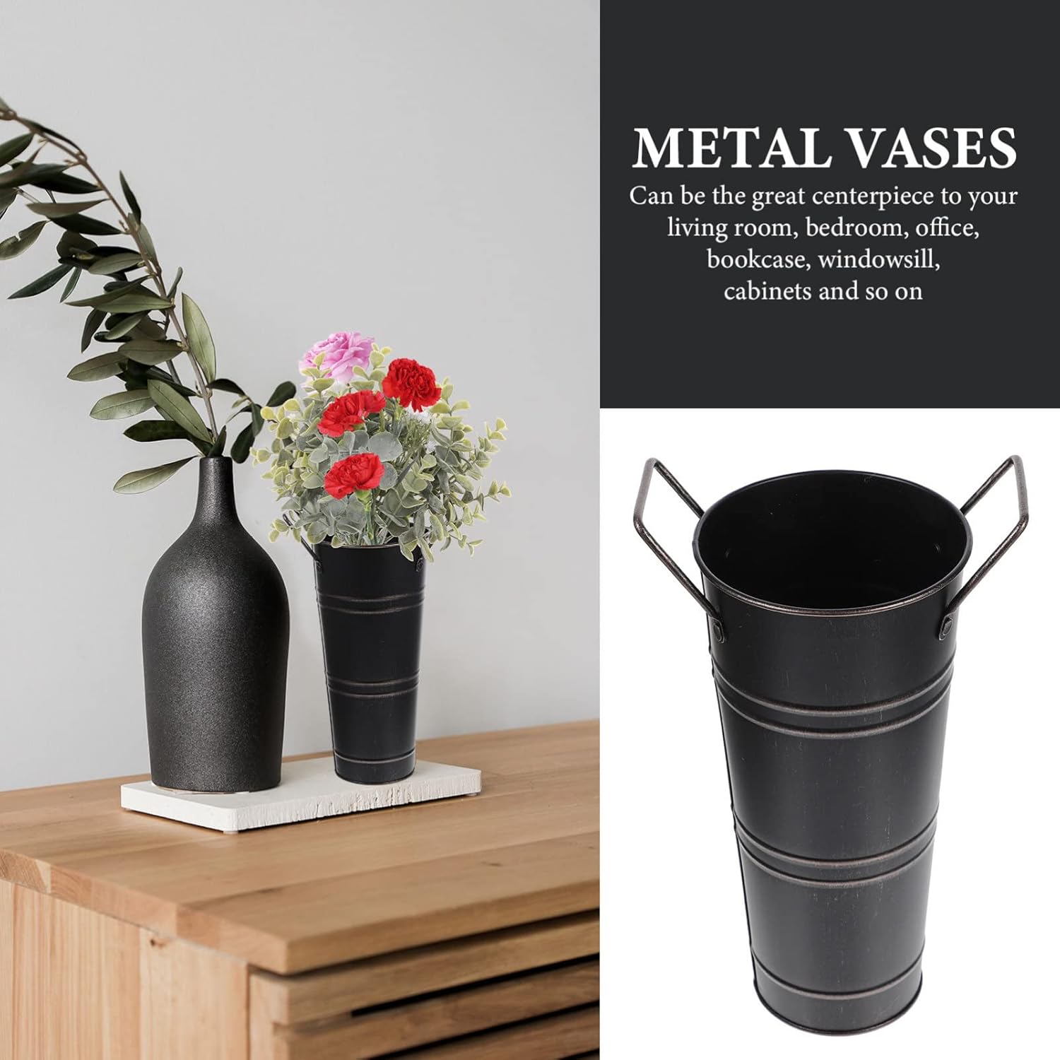 Vintage Rustic Farmhouse Iron Vase with Handle