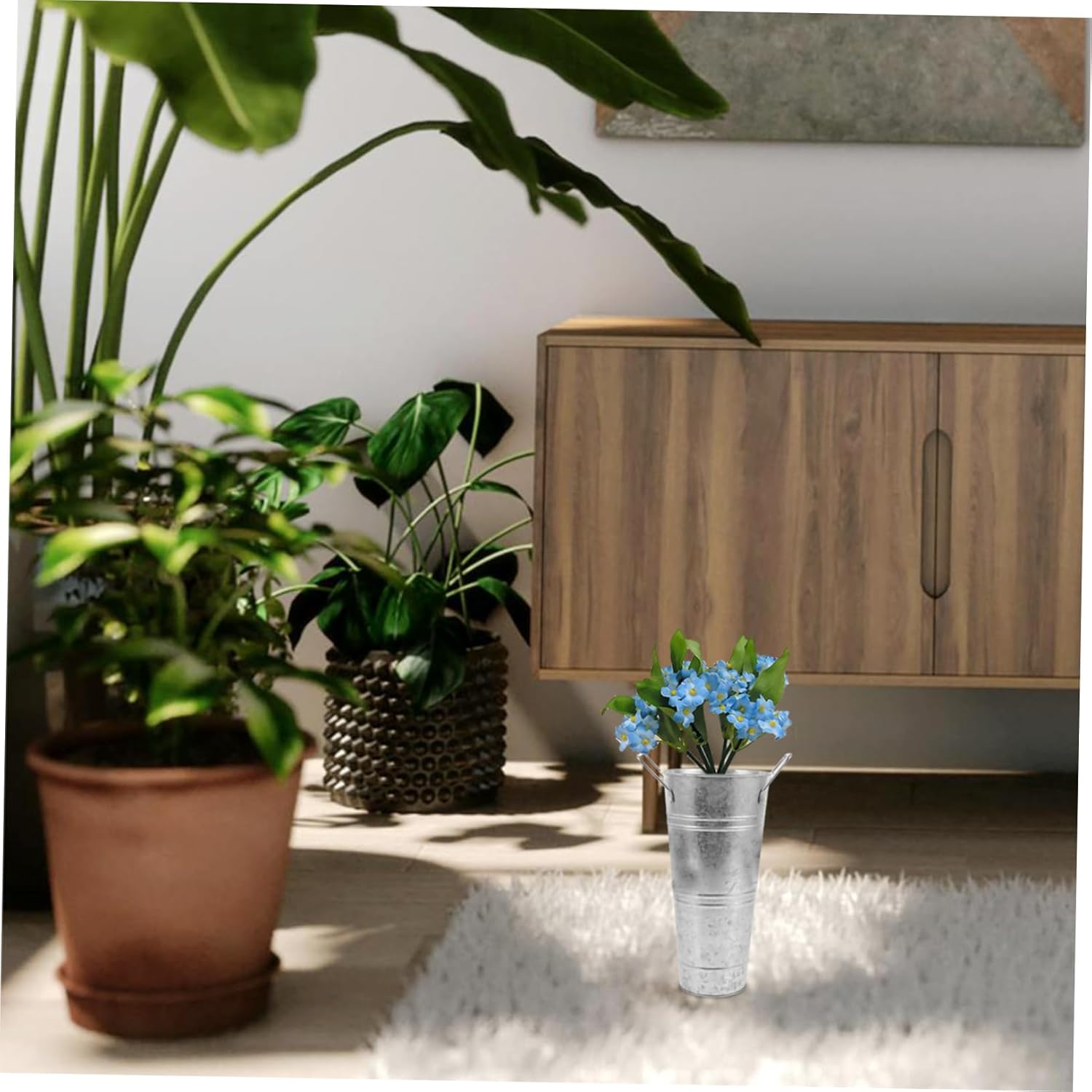 Vintage Iron Flower Bucket Vase for Dried Flowers