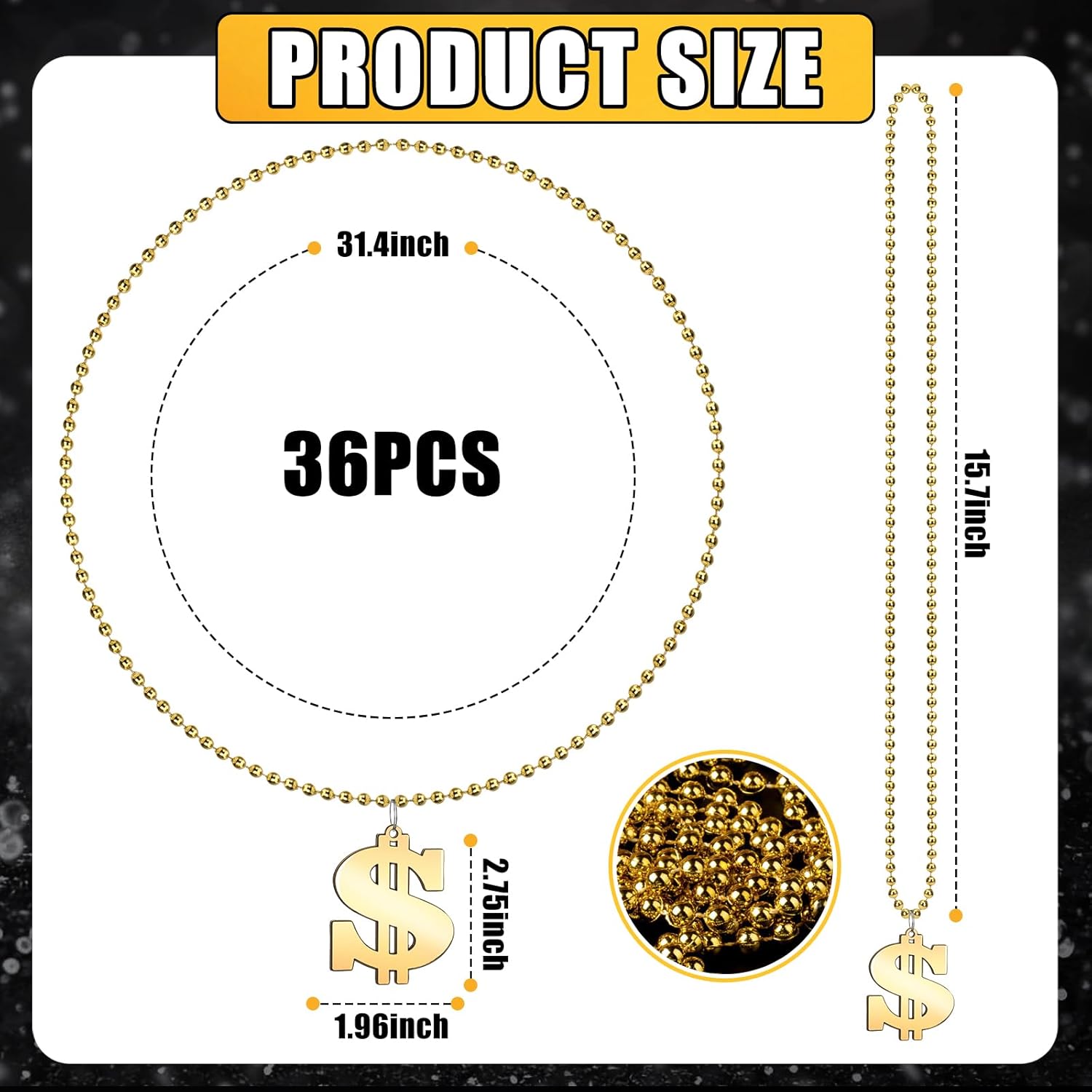 Draupnir 36Pcs Dollar Sign Necklaces for Mardi Gras and Hip Hop Events