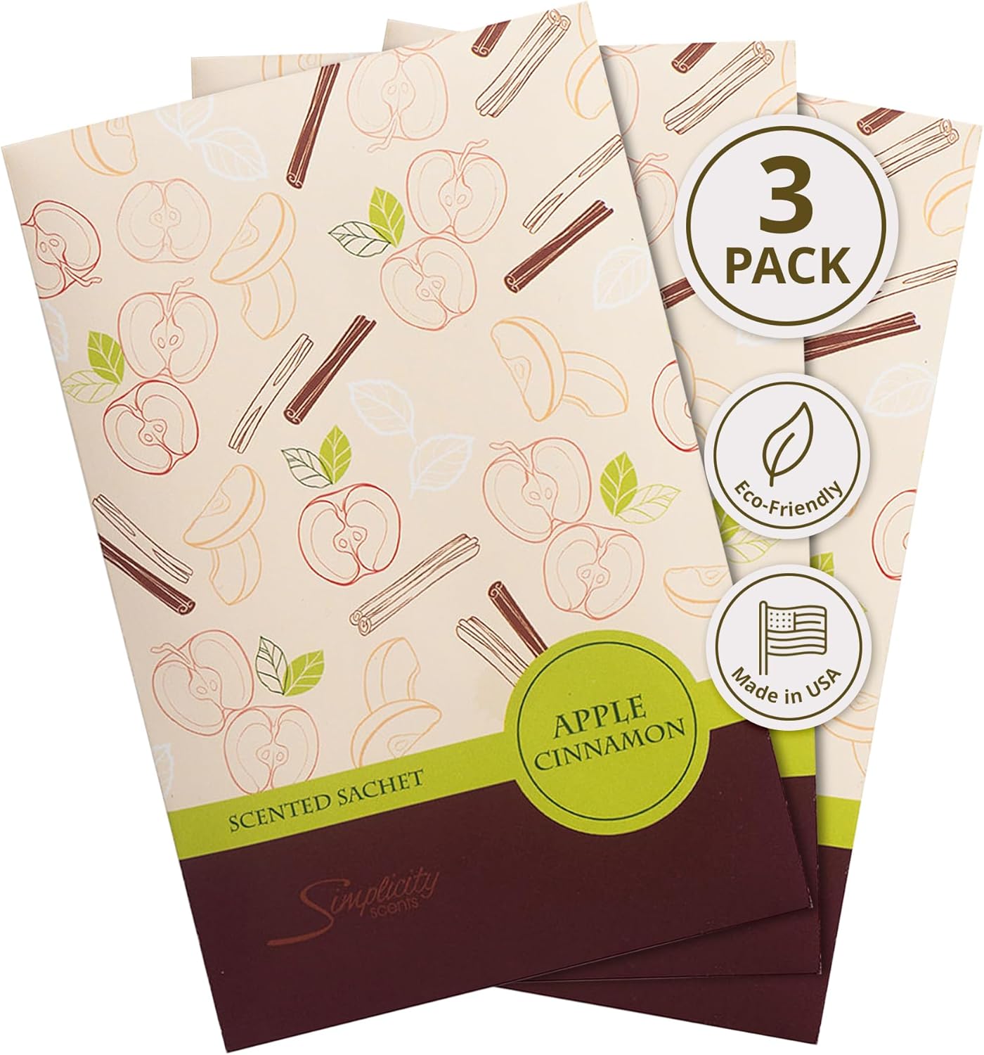 Simplicity Scents Apple Cinnamon Scented Sachets Pack of 3 Fall Winter