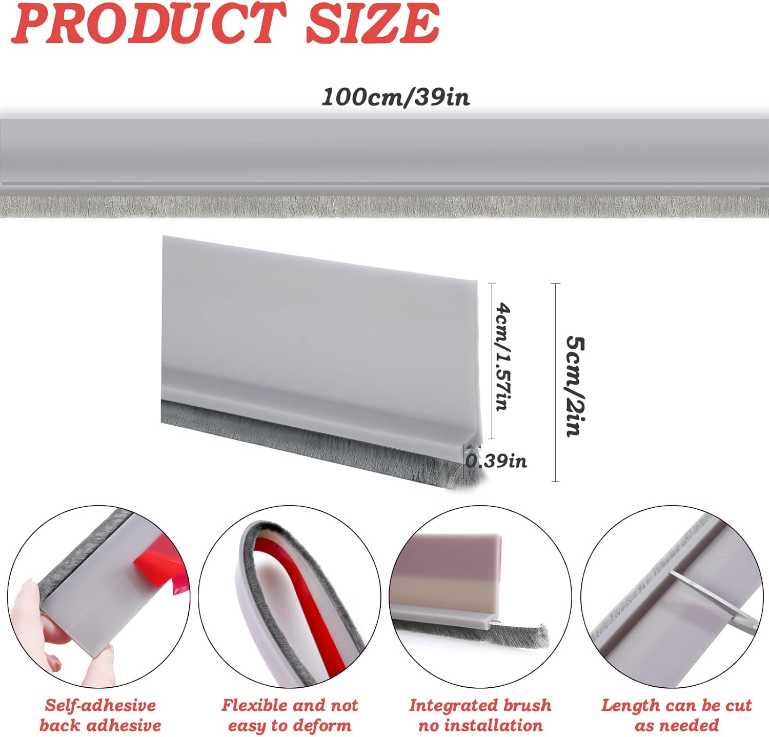 2 Pcs Door Sweep for Bottom of Door Gray 3937 Inches Long