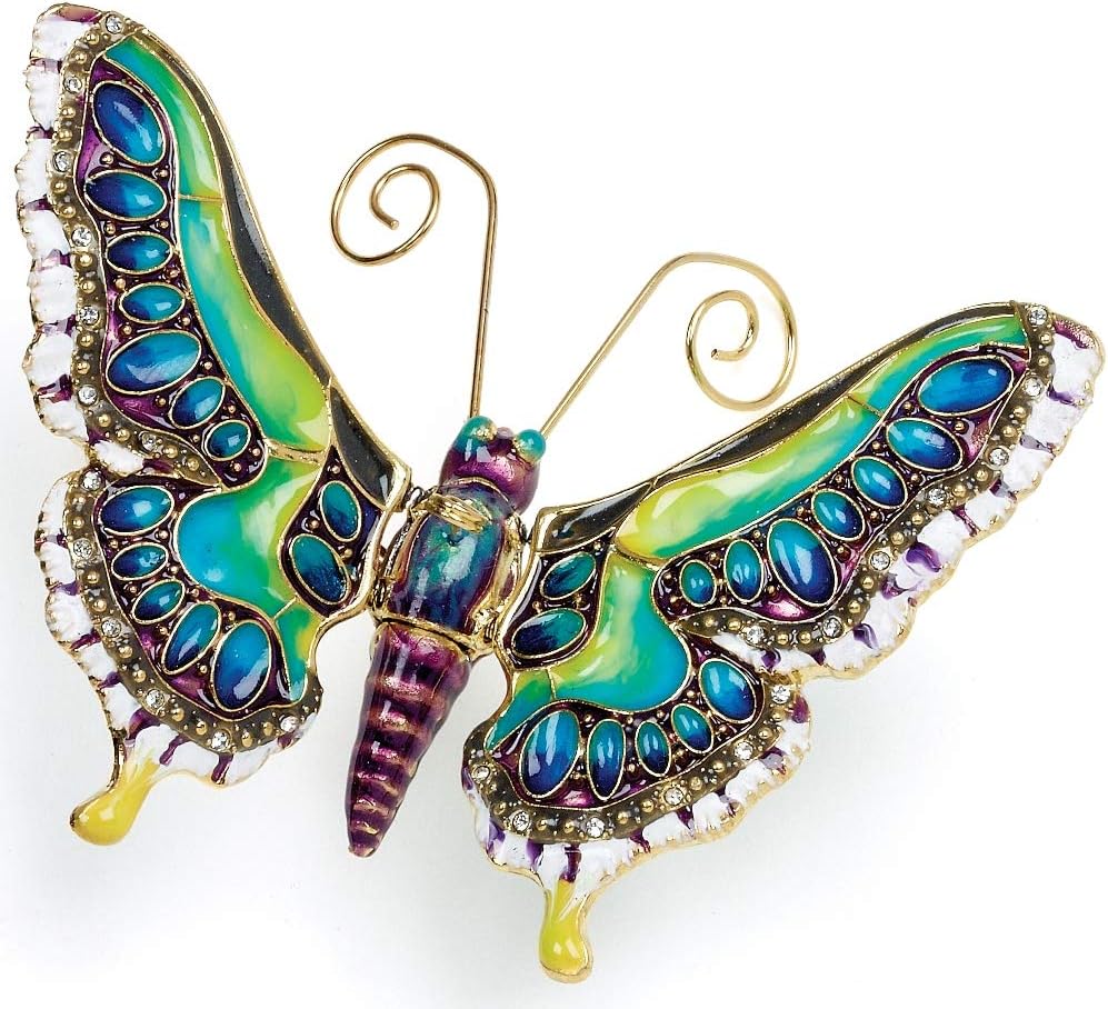 Handmade Enamel Bejeweled Aqua Blue Lime Butterfly Hanging Ornament 1