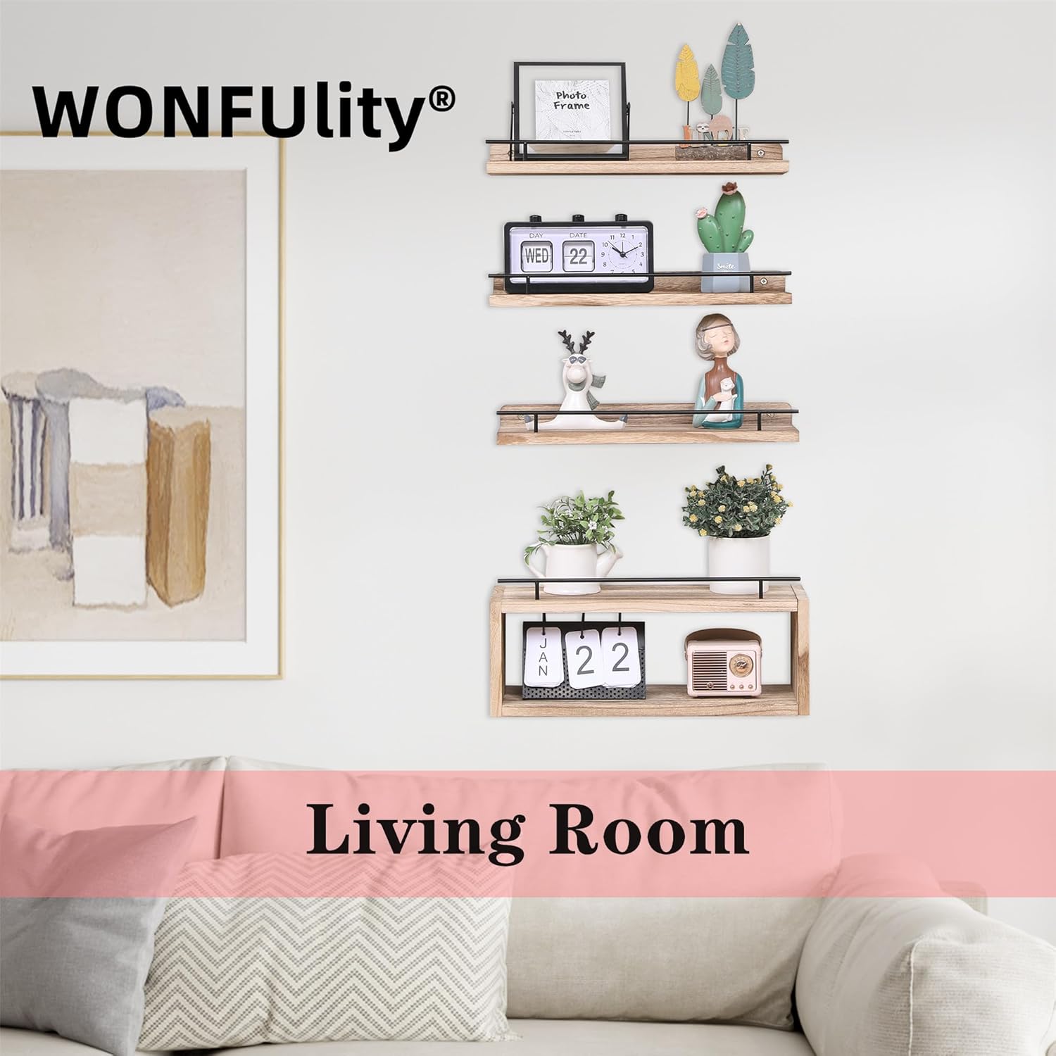 WONFUlity Floating Bathroom Shelves with Toilet Paper Holder
