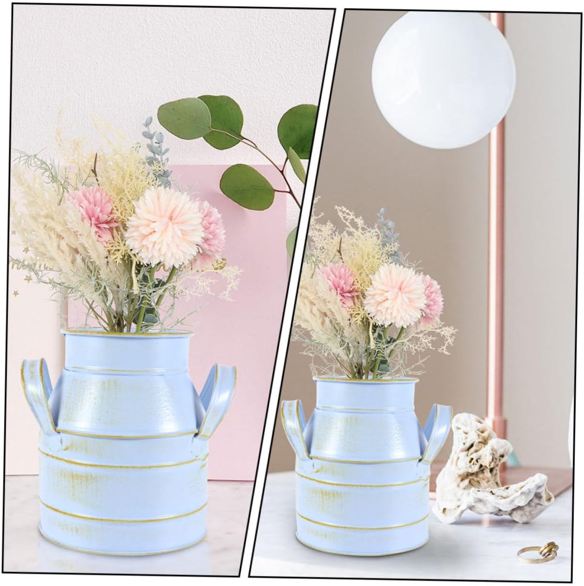 Cabilock 2pcs Retro Style Desktop Flower Bucket with Double Ears Iron Decorative Vase