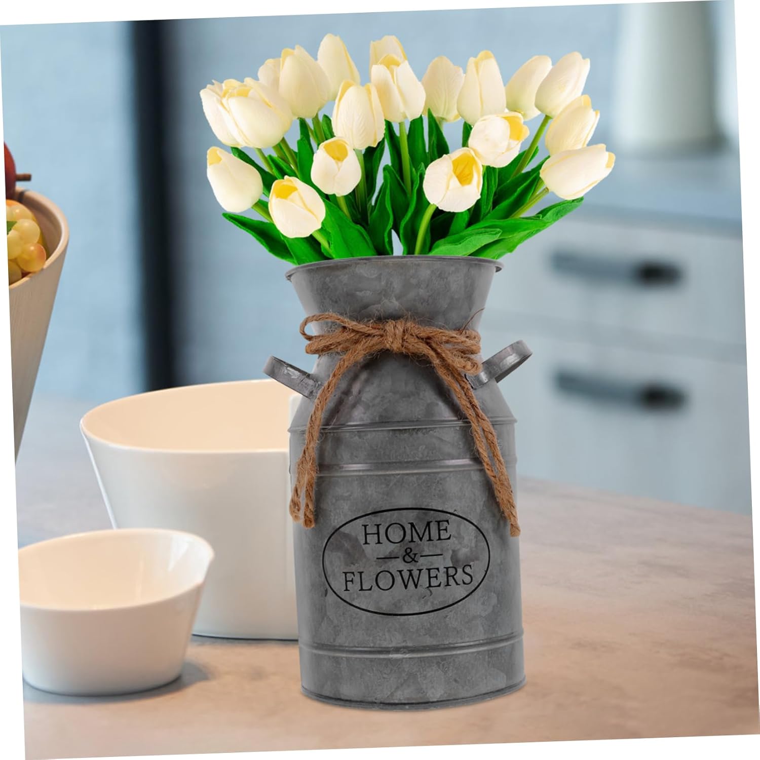 VICASKY Iron Flower Jug Vintage Pitcher Vase Silver