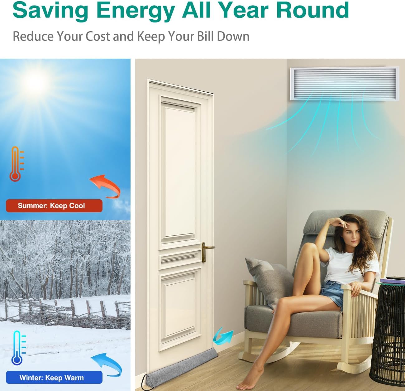 Lewondr Door Draft Stopper 36 Inch Sound Proof Triangular Weather Stripping Blocker Gray