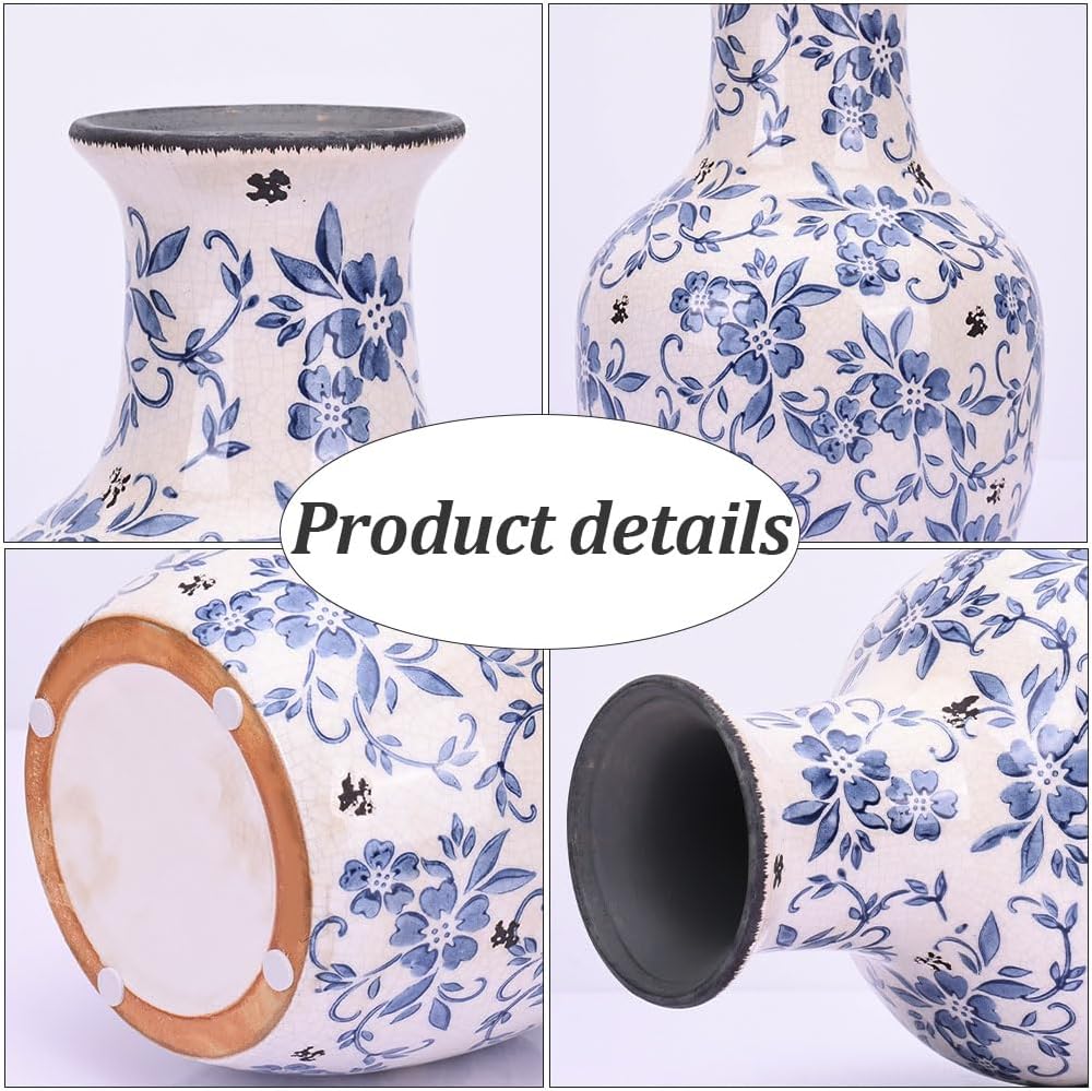 Qianling Blue and White Floral Vase - 106 Inch Vintage Ceramic Decor