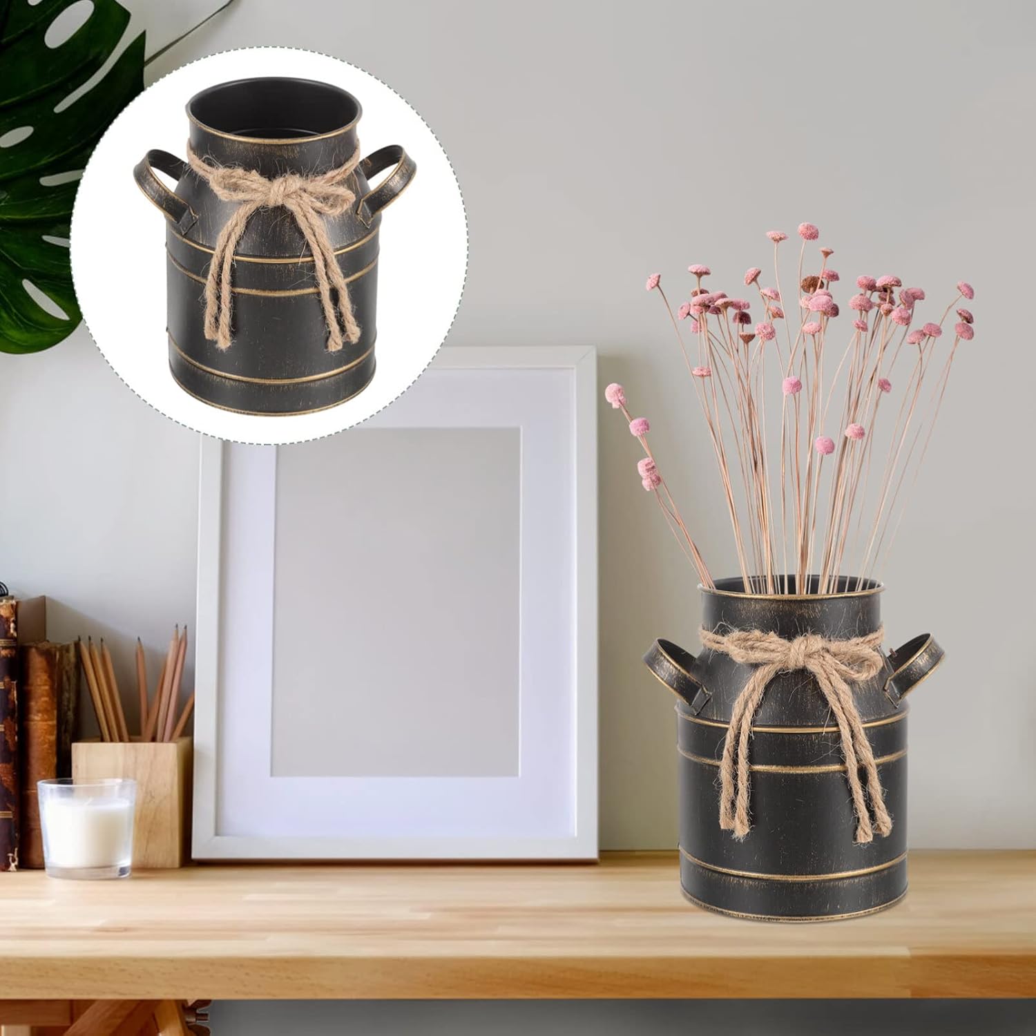 Retro Iron Bucket Vase - Black 629 X 59 X 433 Inch