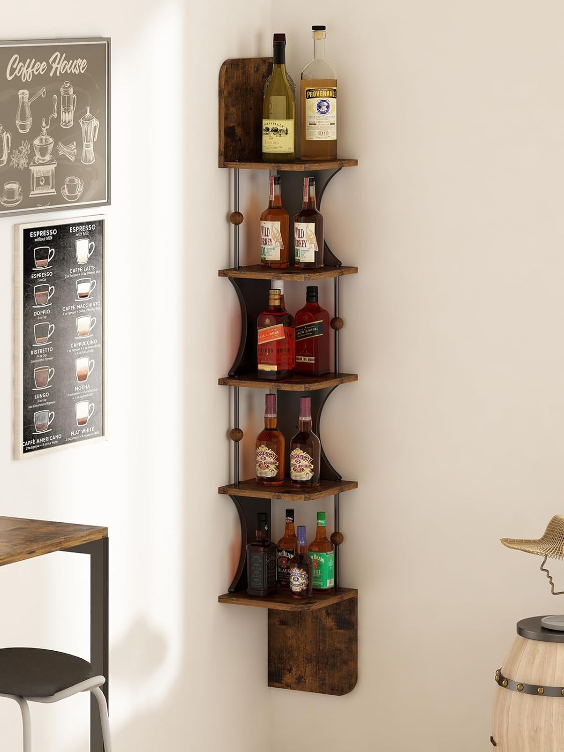Wisdom Star 5-Tier Corner Shelf Wall-Mounted Rustic Design