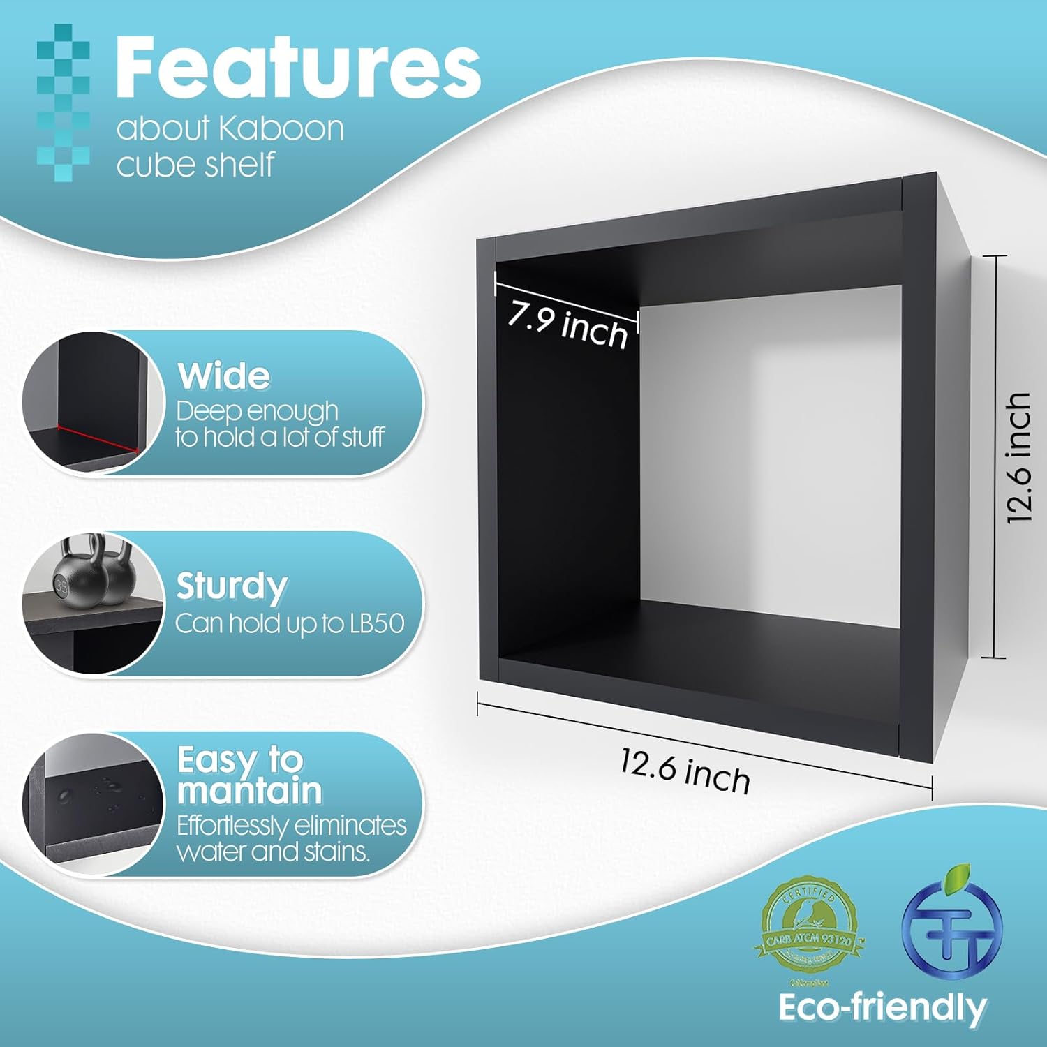 Kaboon Cube Shelves Set 2 Black Wall Mount