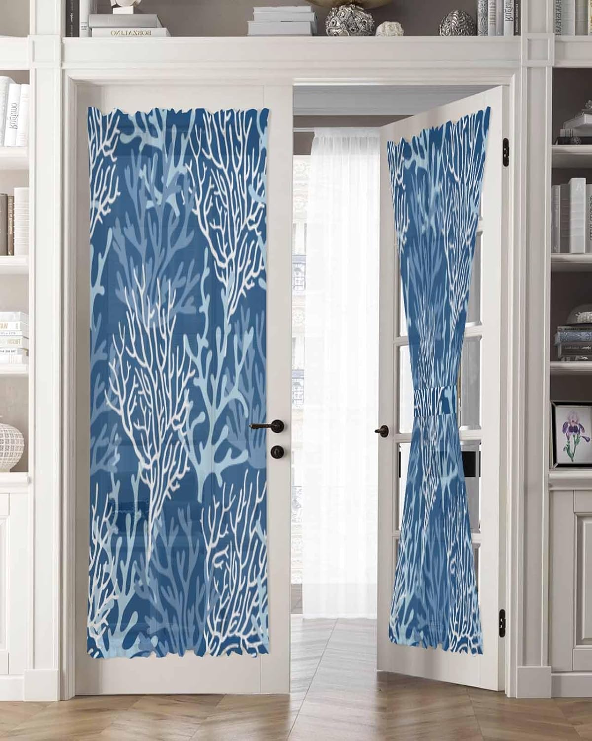 Front Door Curtain with 2 Tiebacks Light Filtering Sea Life Pattern for Bedroom and Back Door