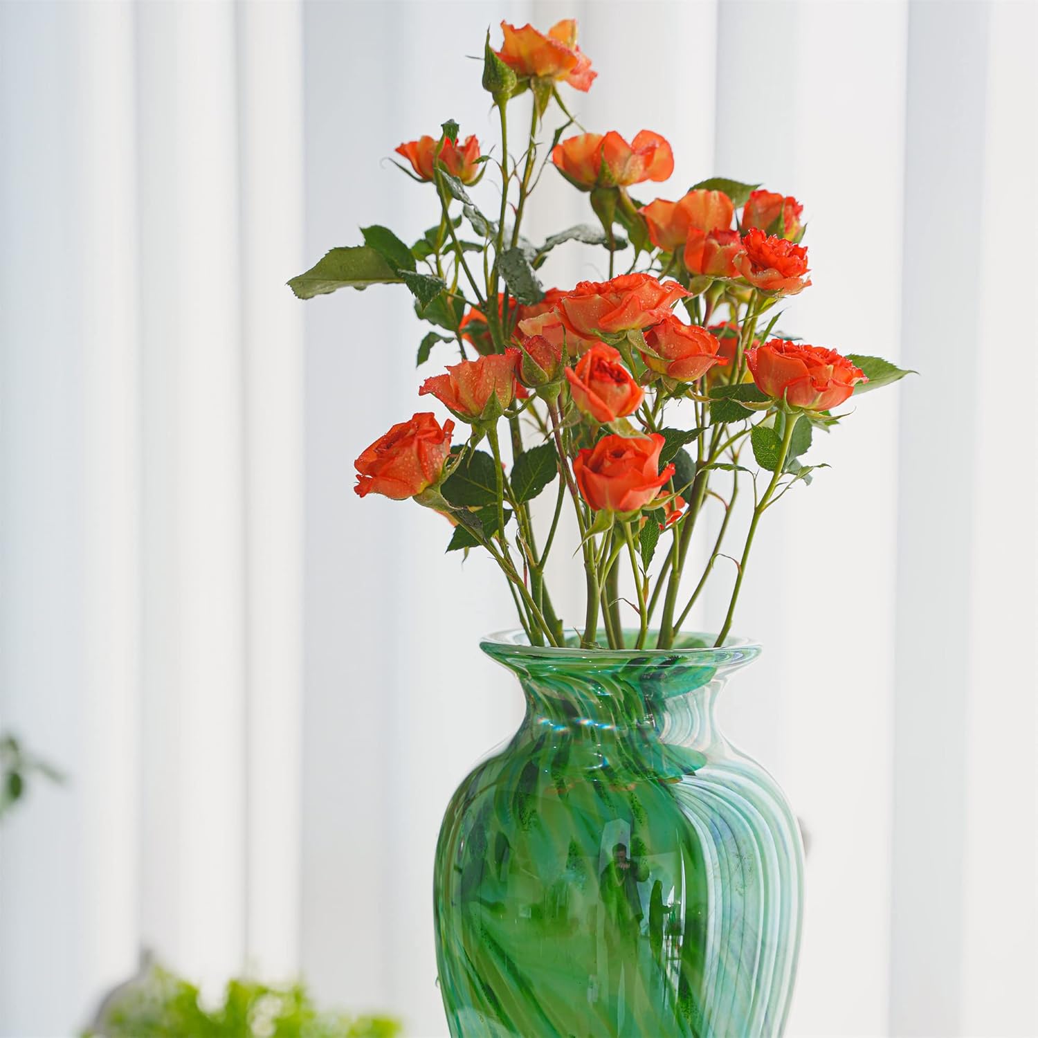 Hand Blown Green Classic Vase for Home Decor