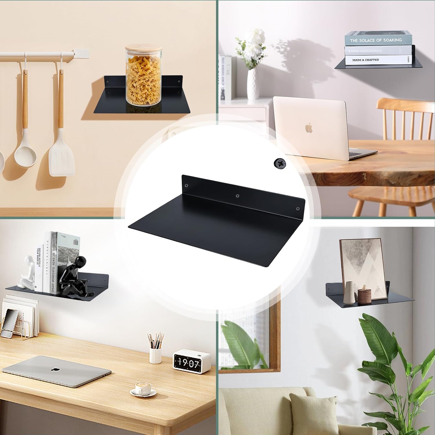 RealPlus Metal Floating Shelf 12x8 Heavy Duty Steel Display Shelves Black