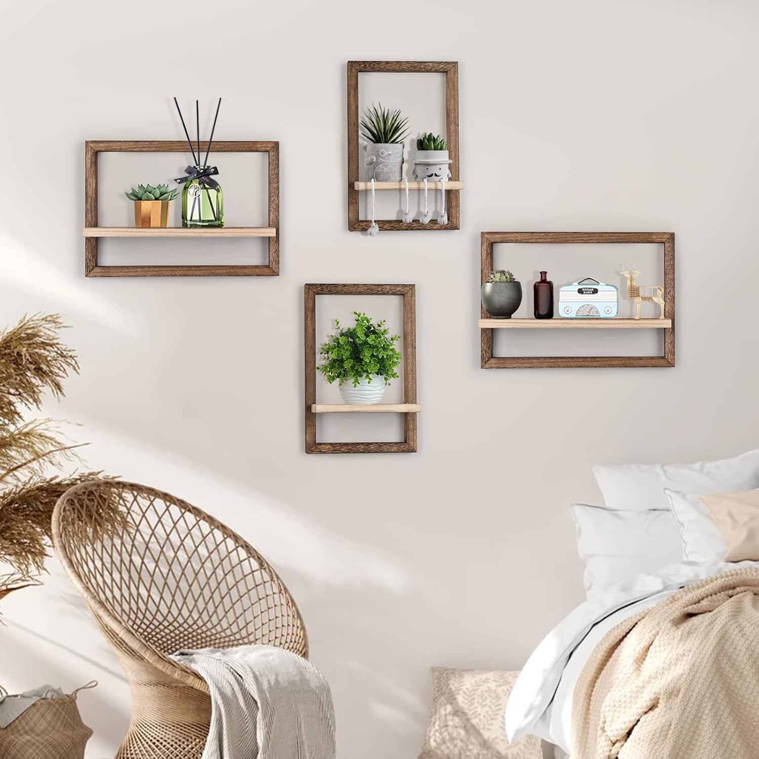 Rustic Square Floating Shelves Set of 4 for Wall