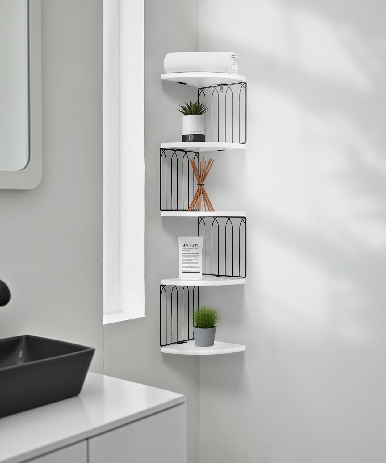 Modern 5-Tier White Corner Floating Shelf Wall Mount