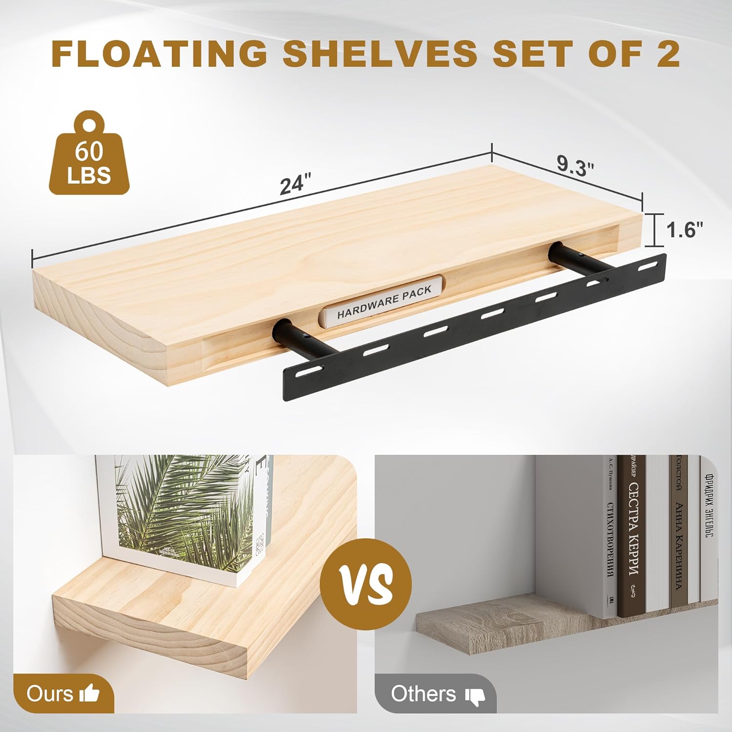 Fun Memories Floating Shelves 24 Wide Set of 2