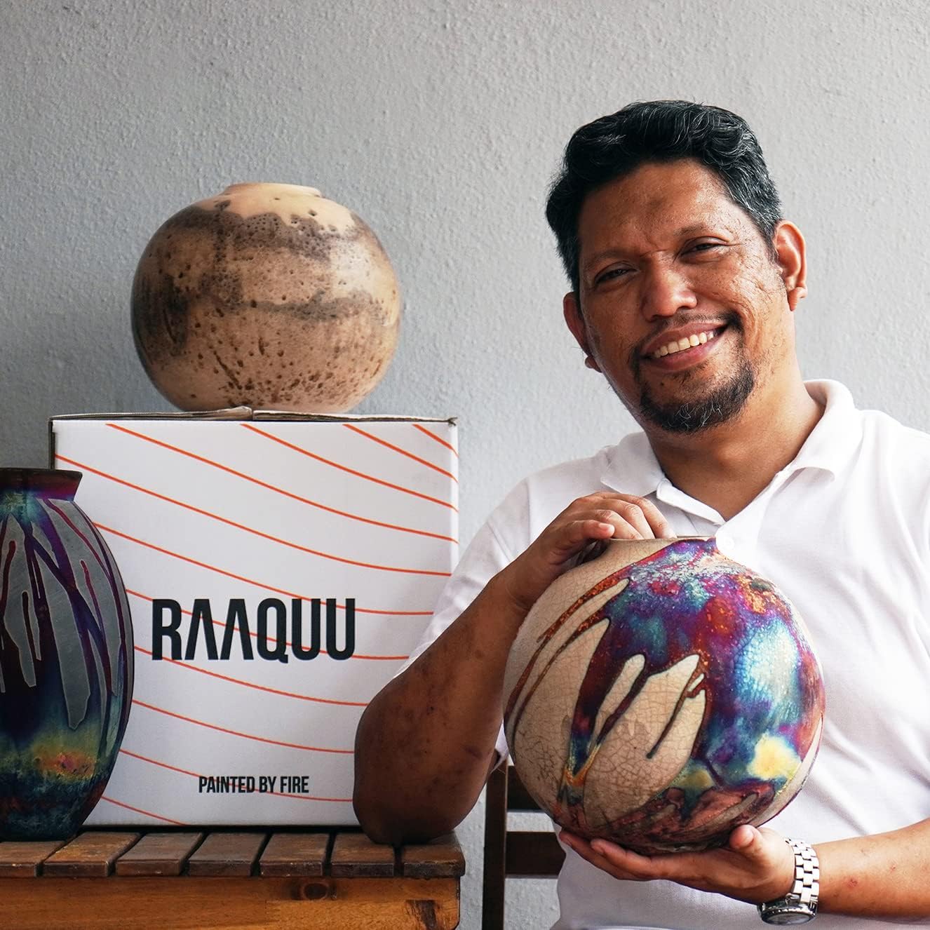 RAAQUU Koban 7 Inch Raku Clay Decor Vase - Carbon Half Copper Matte