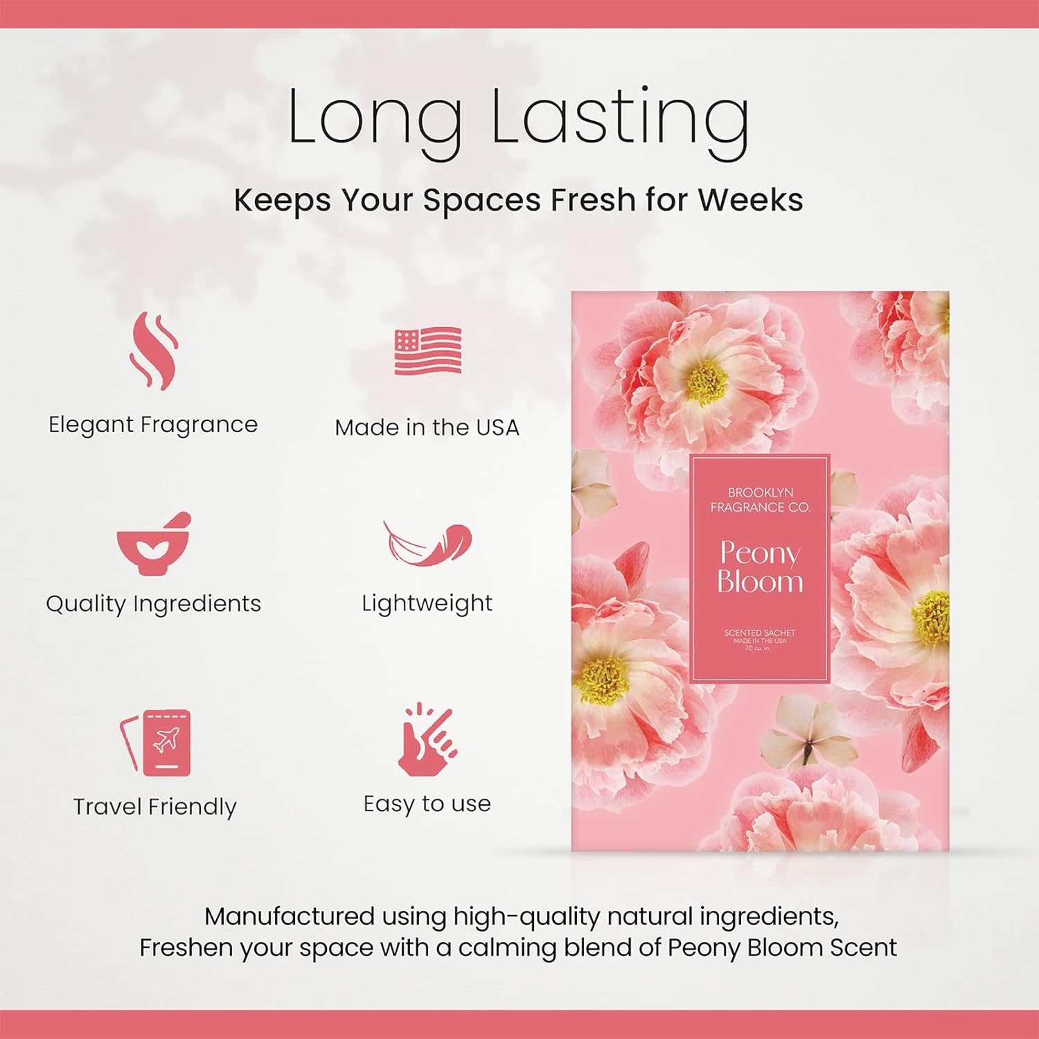 Brooklyn Fragrance Co Spring Florals Sachet Bags Peony Bloom Scented Pouches 6-Pack Long-Lasting Fresh Scent