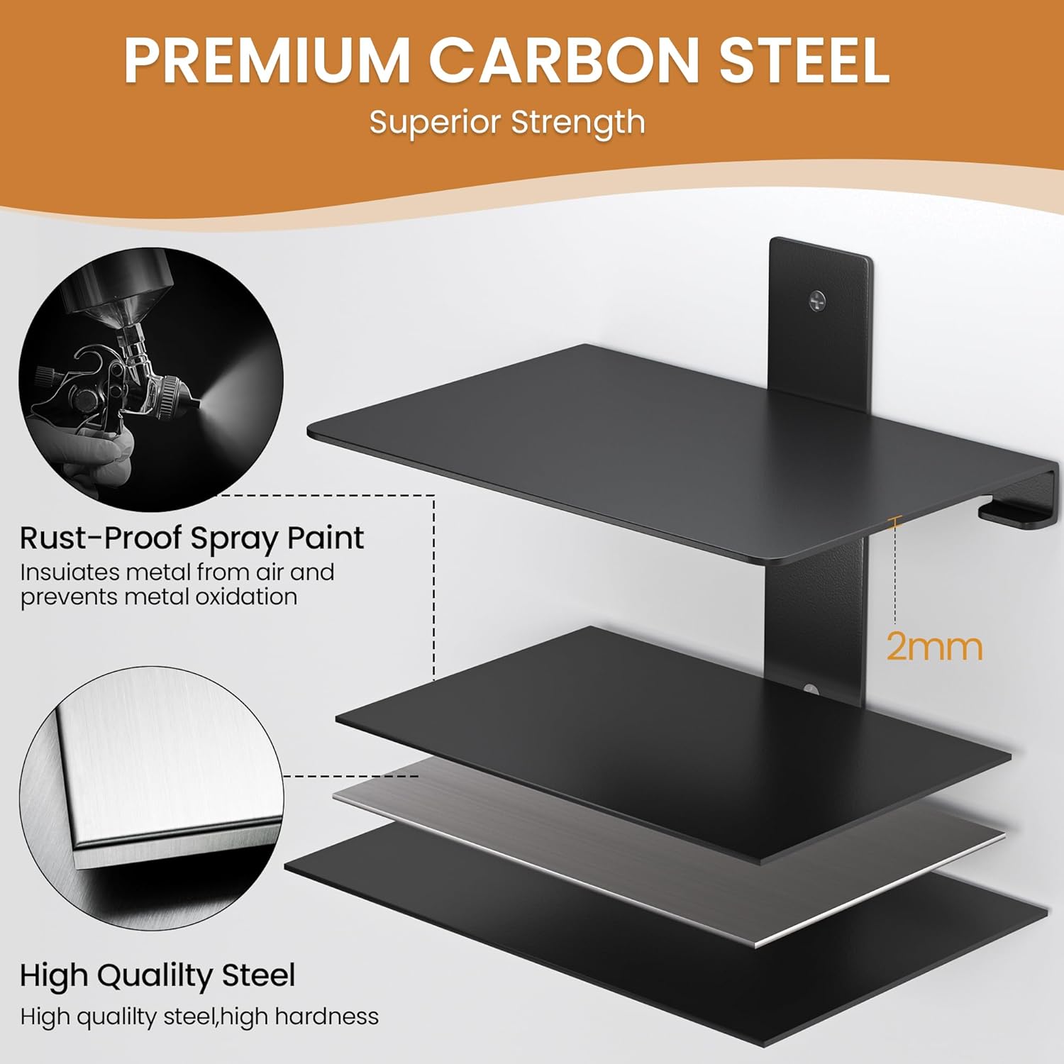 Fun Memories Invisible Floating Bookshelves 4 Tier Metal 2 Pack Black