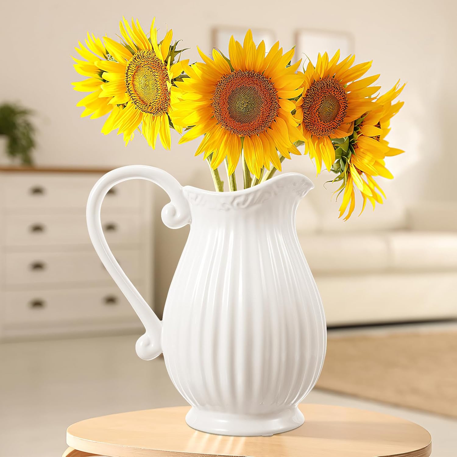 Yardwe White Ceramic Pitcher Vase 79 Inch