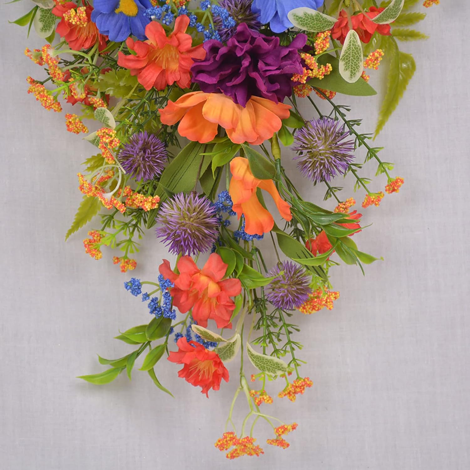 252 Inch Artificial Flower Teardrop Wreath Multicolor Fake Flower Door Hanging Garland for Home Wedding Decor