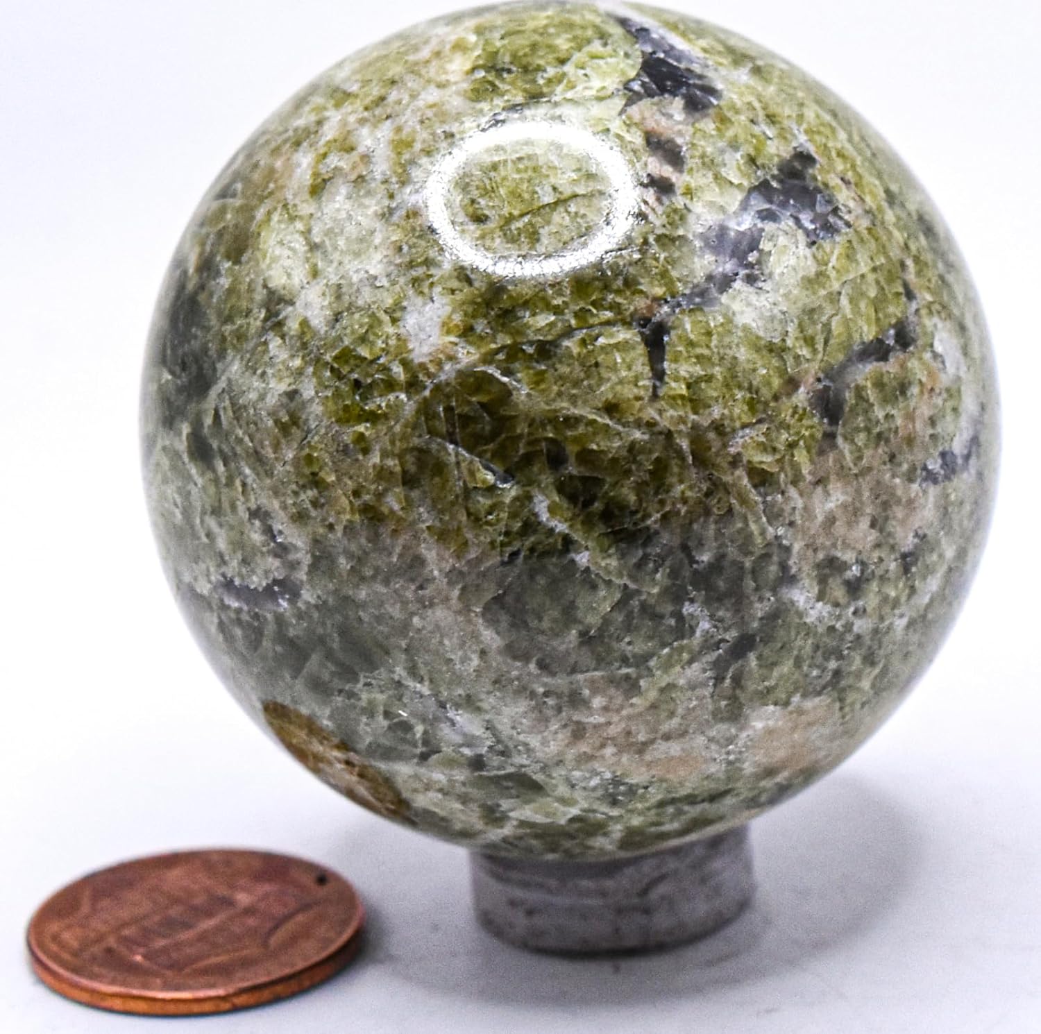 46mm Green Vesuvianite Gemstone with Clear Calcite Sphere - India