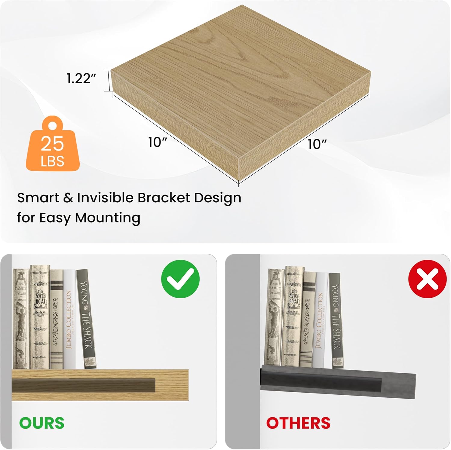 Square Floating Shelves for Wall Set of 4 Oak