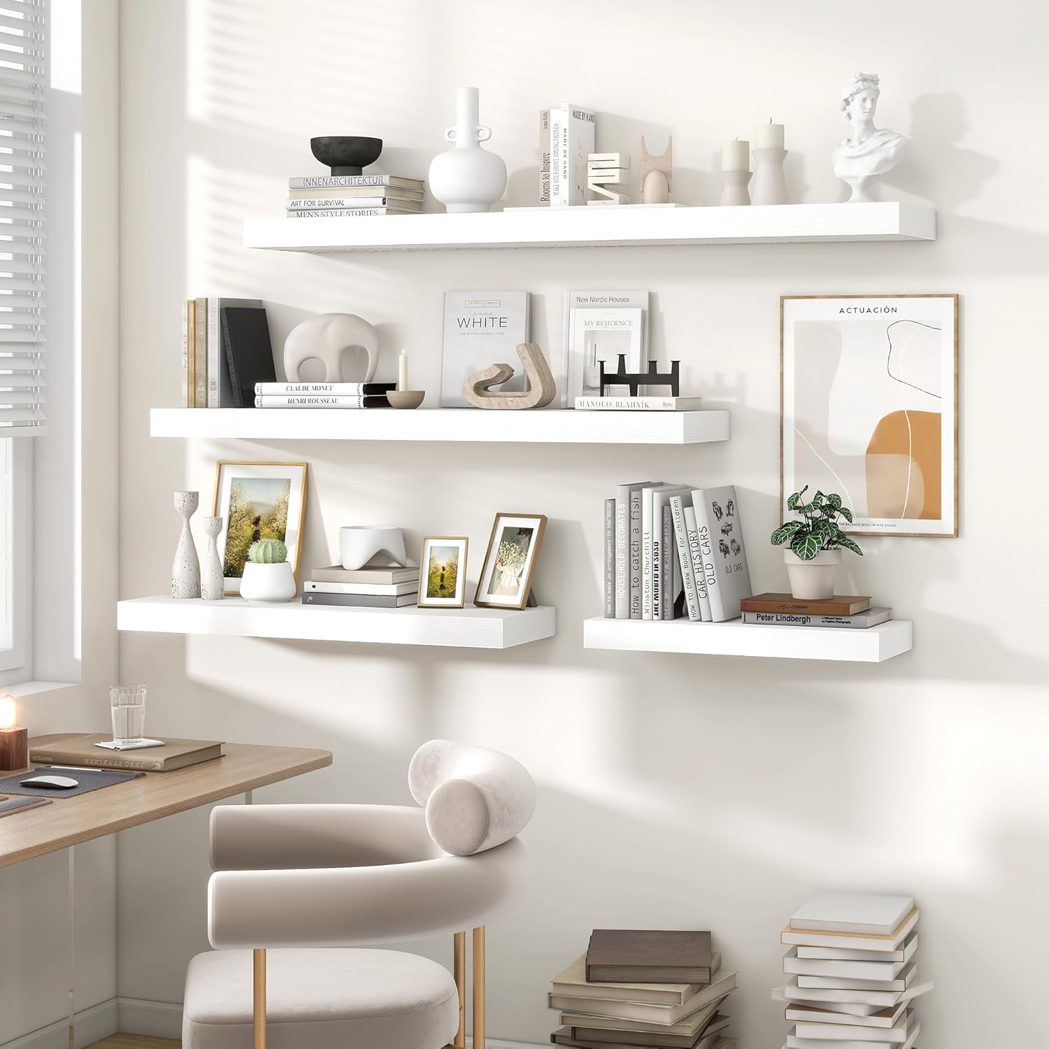 48 Inch White Floating Shelves for Wall Storage