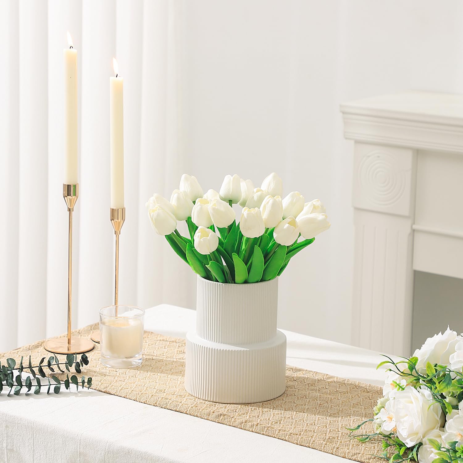 White Ceramic Flower Vase 75 Inches Tall for Home Decor