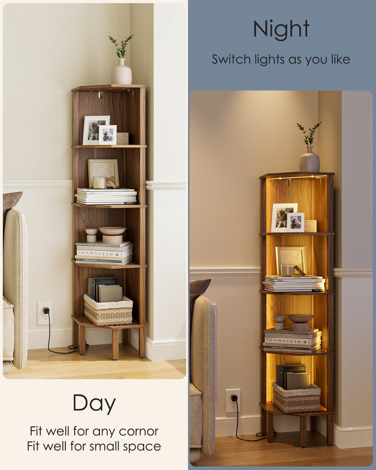 Apetaccat 5 Tier Corner Bookshelf in Walnut