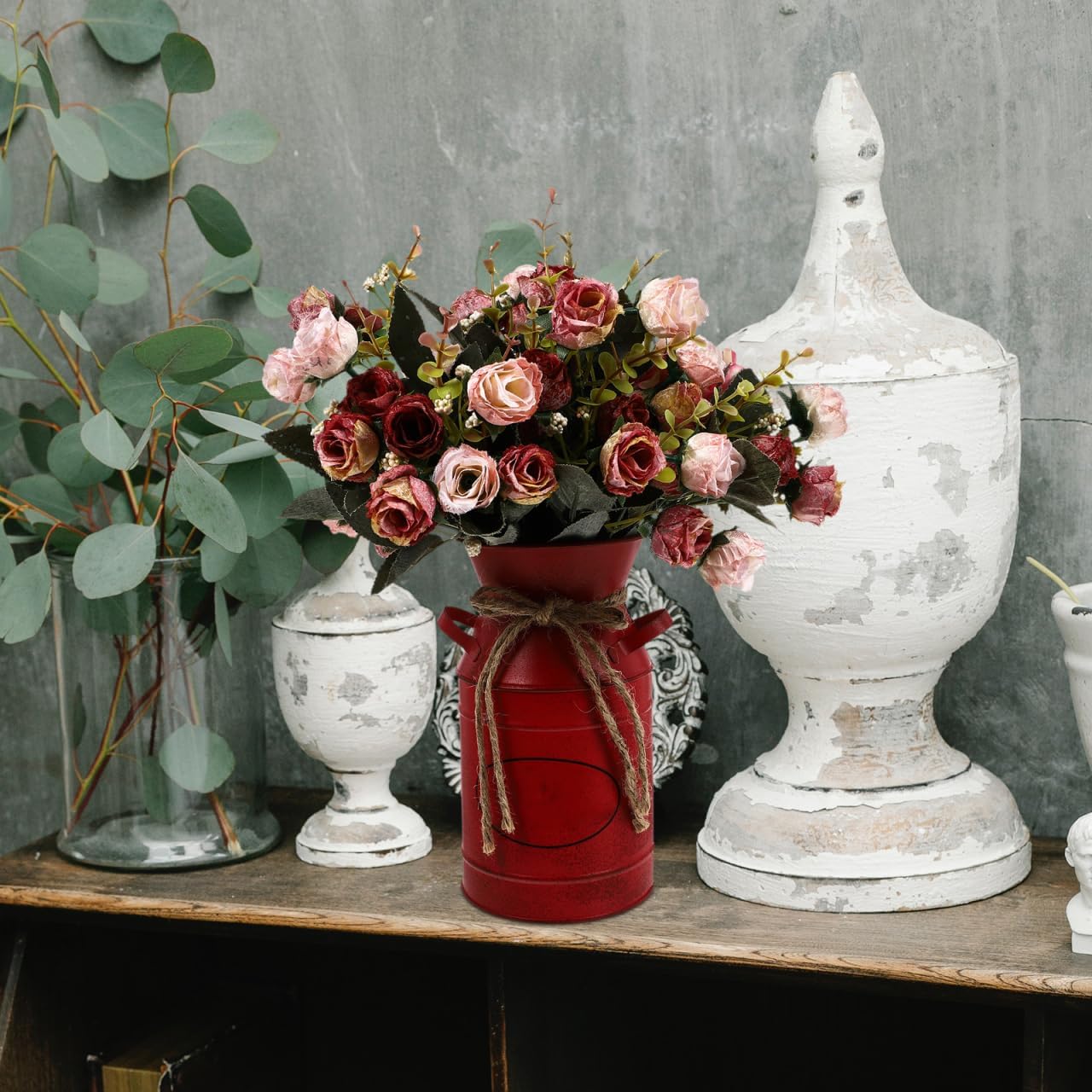 Retro Style Bucket Iron Flower Barrel Farmhouse Decor Vase