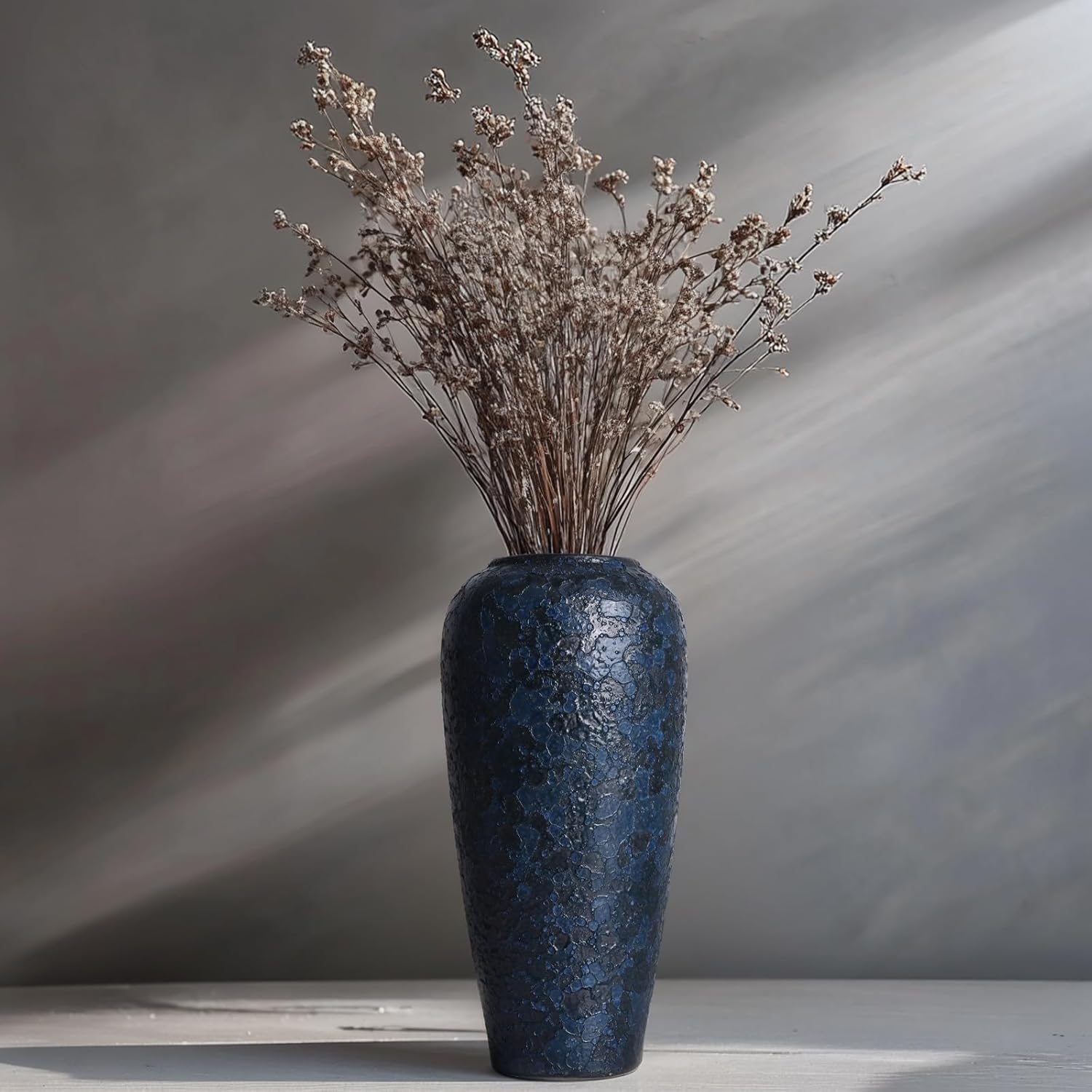 Blue Ceramic Vase 13 Inch Tall Rustic Terracotta