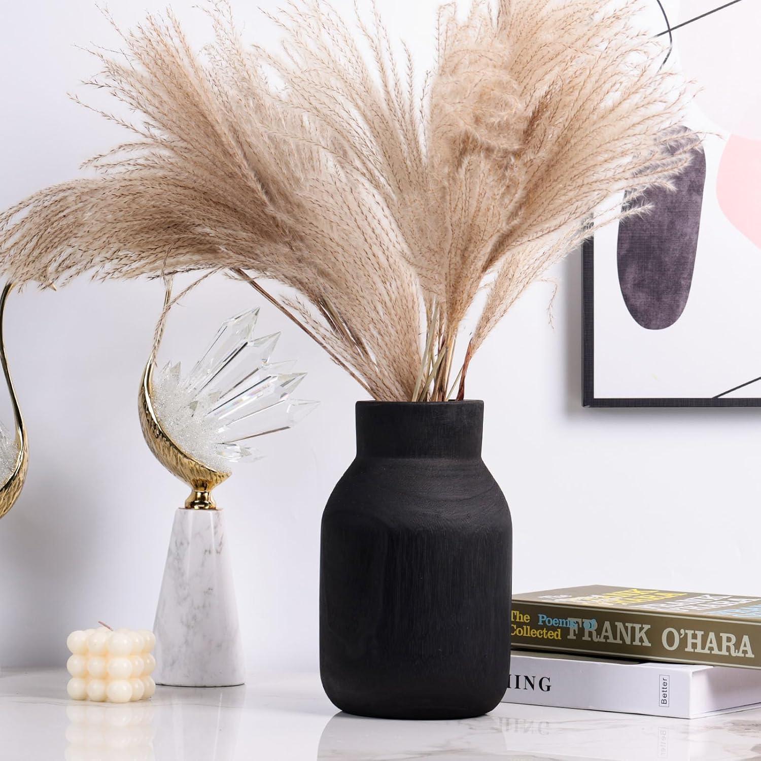 Black Rustic Large Wooden Vase for Home Decor