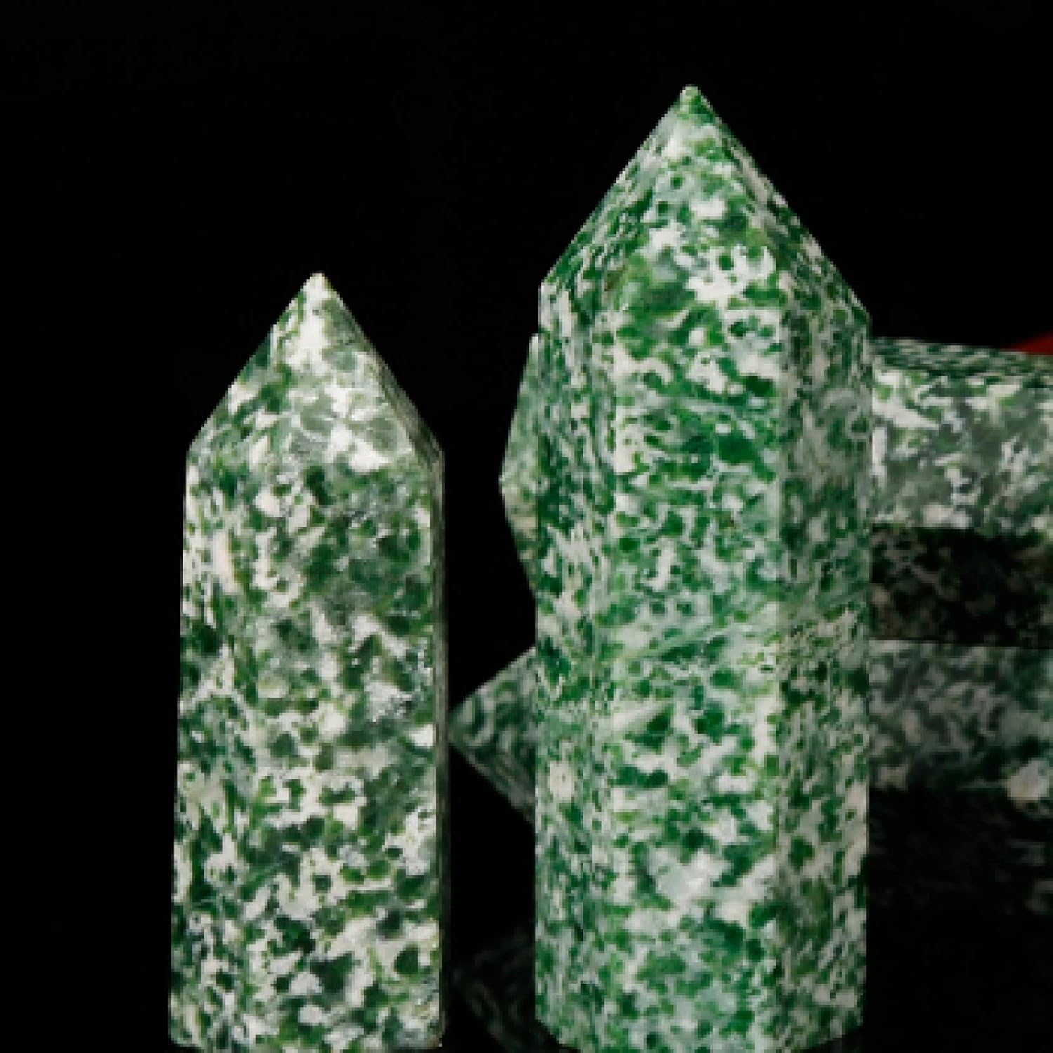 ERNZI Natural Green Spotted Stone Hexagon Tower Ornament