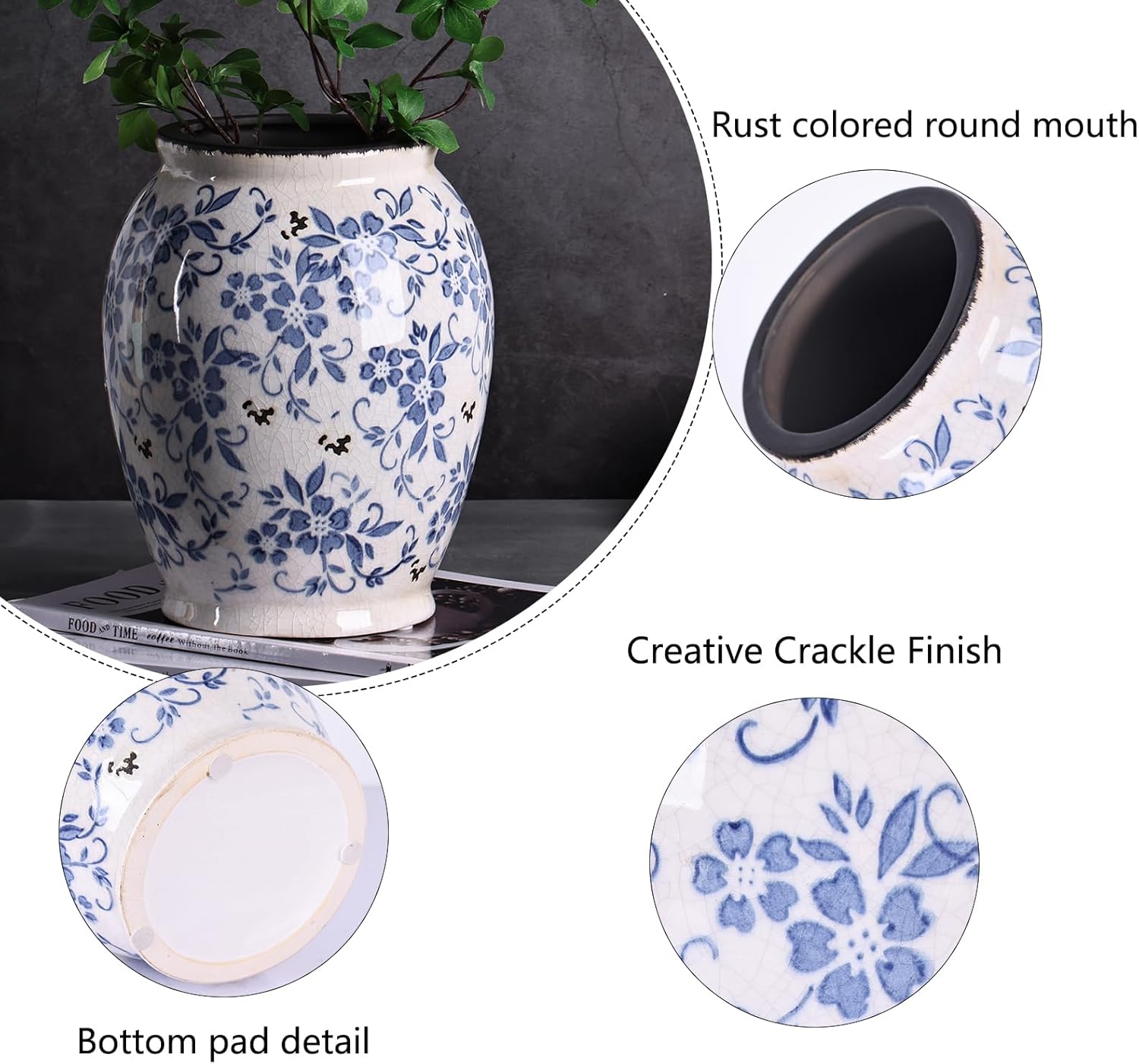 925 Inch Tall Blue White Vase for Home Decor
