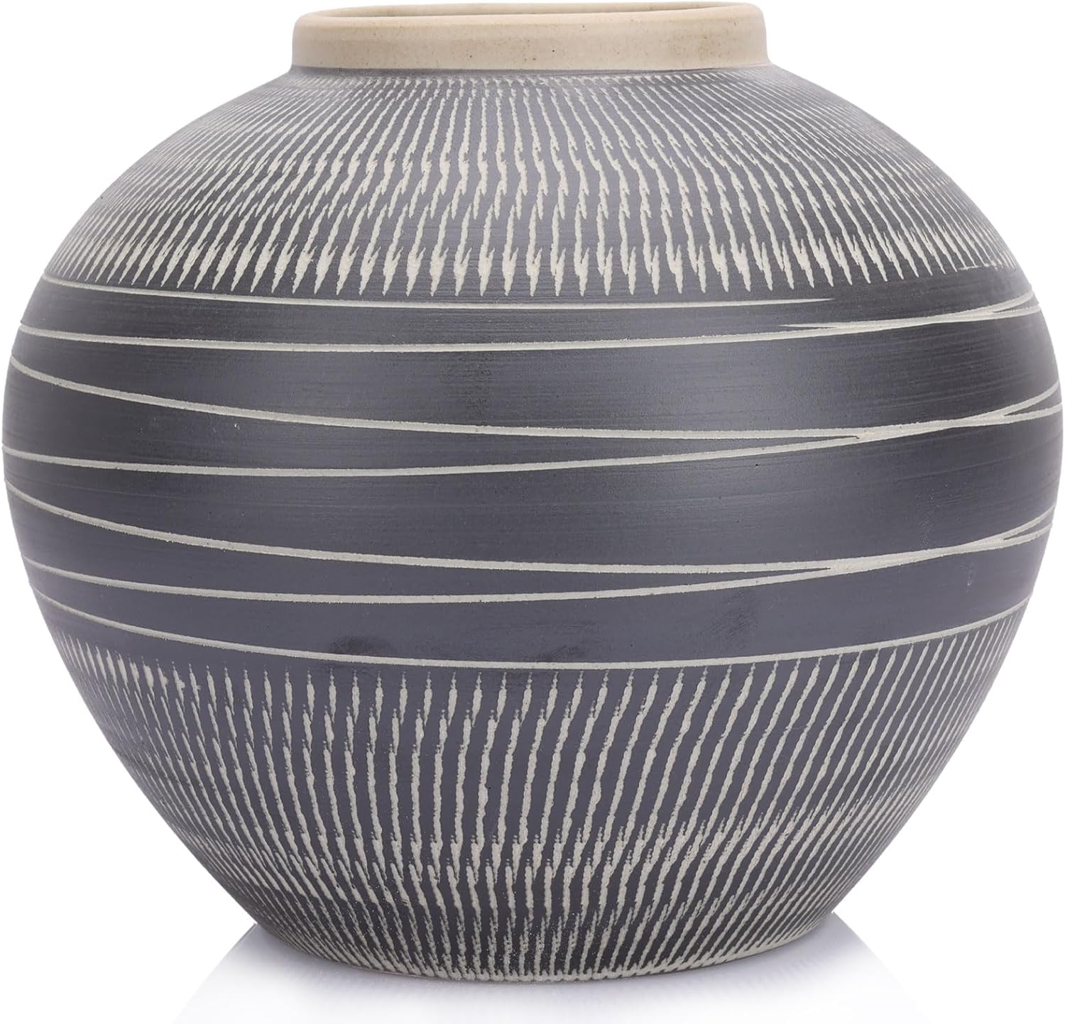 Modern Ceramic Vase with Black and Grey Stripes