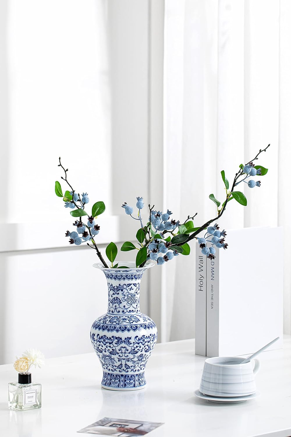 Blue and White Vase 10 Inch Ceramic Decor for Home