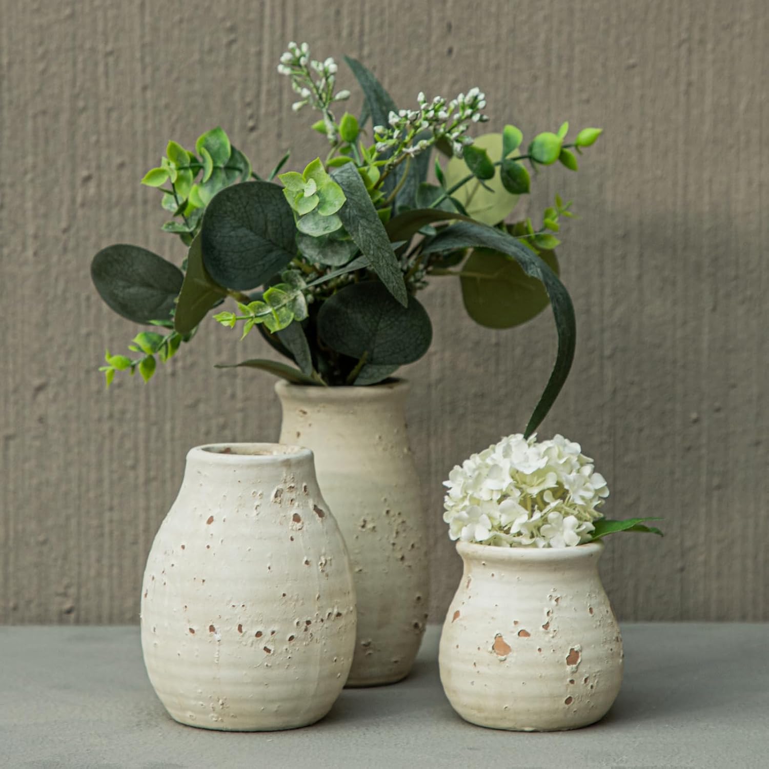 Ceramic Rustic Bud Vase Set Small Boho Decor for Living Room and Farmhouse Style