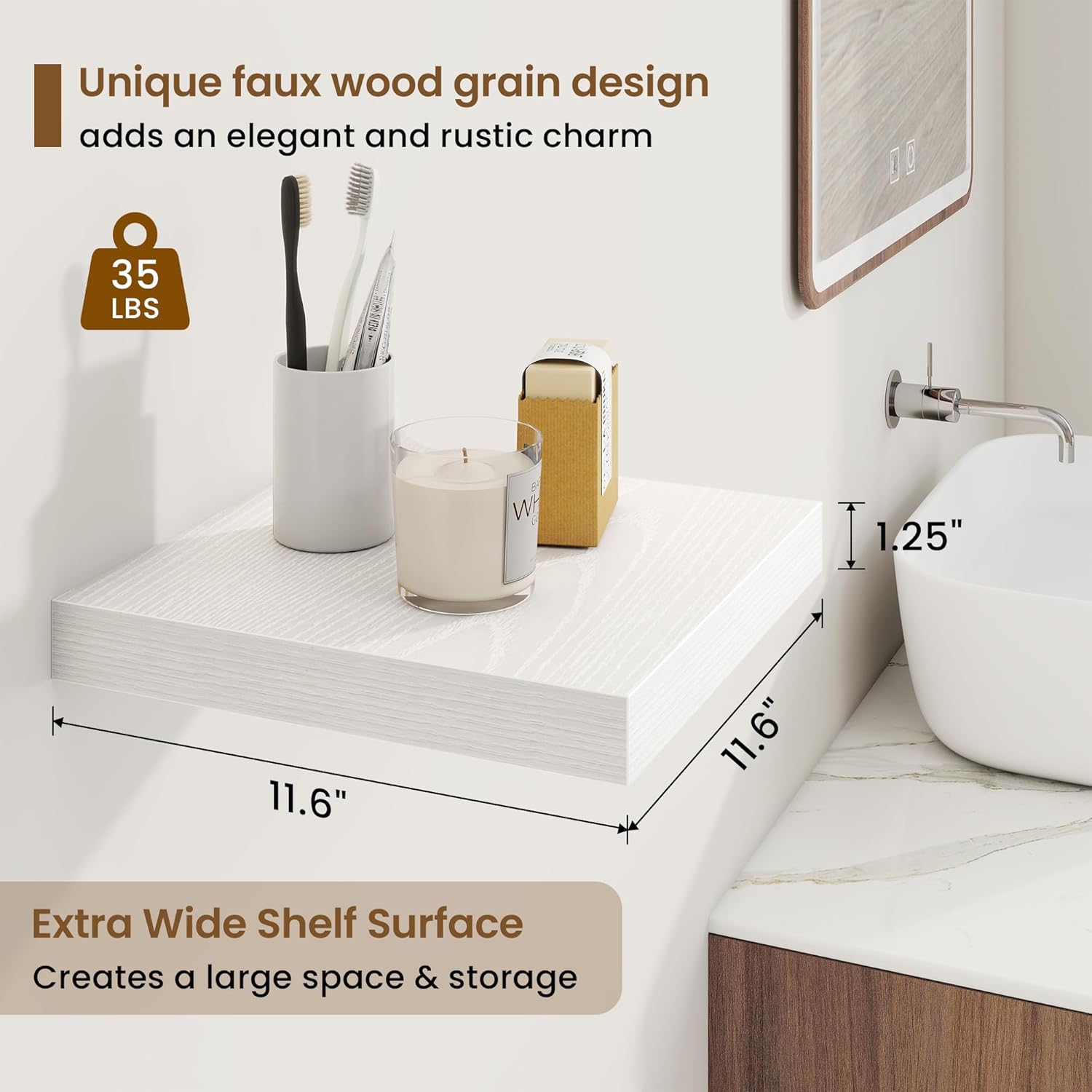 Marsmiles White Square Floating Shelves 3 Pack