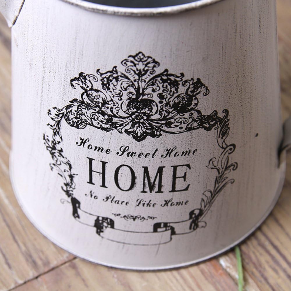Antique French Country Rustic Metal Jug Vase Gray