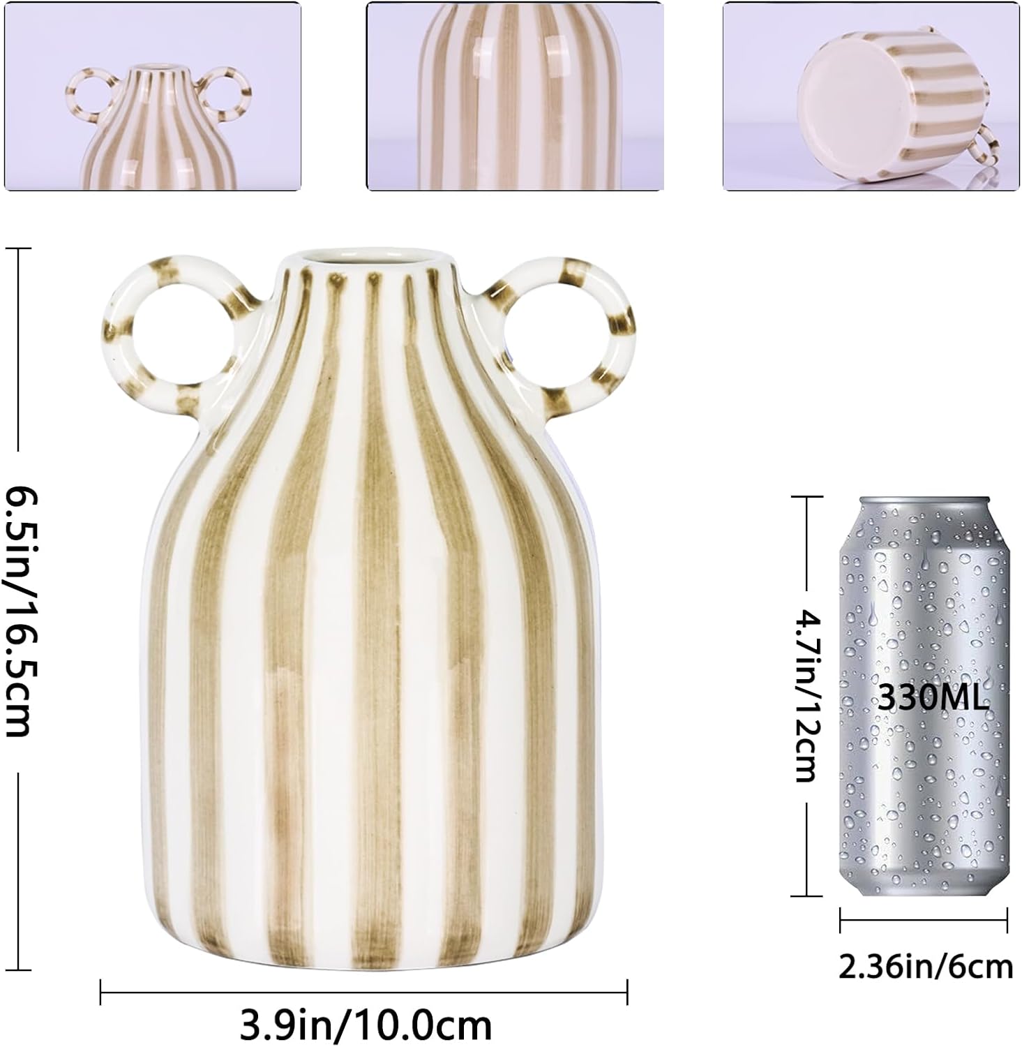 LINYTHER Brown and White Ceramic Vase with Handle