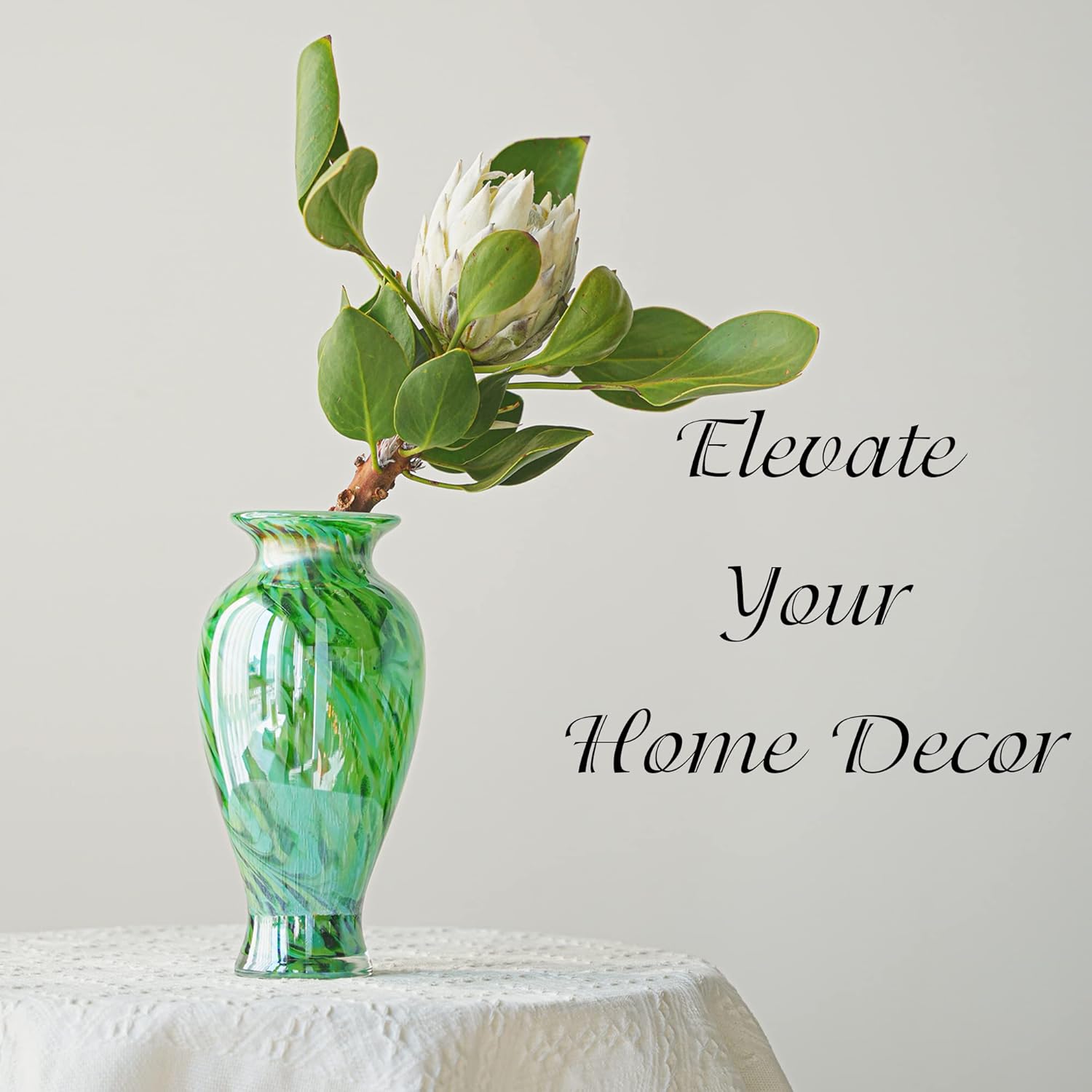Hand Blown Green Classic Vase for Home Decor