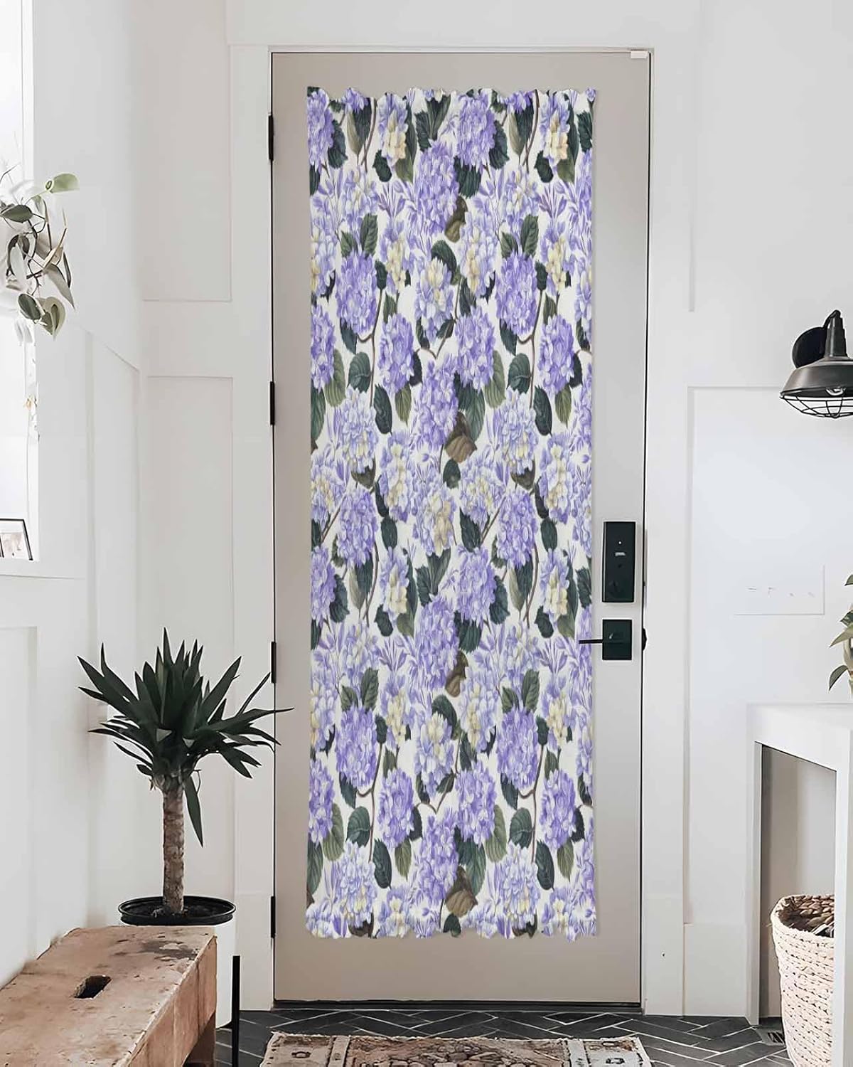 Purple Spring Floral French Door Curtain Watercolor Flowers Pastoral Sheer Door Panels 54W X 72L