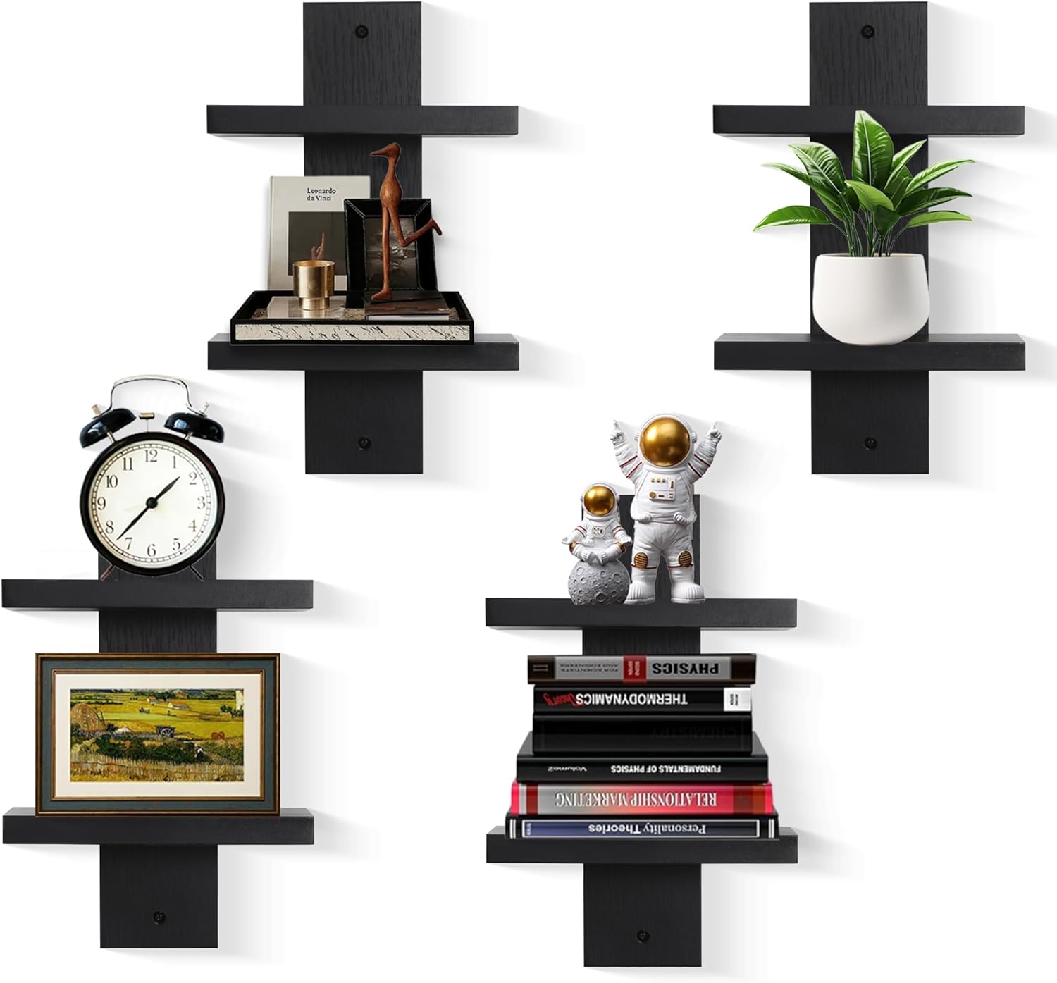 PHOENANCEE 2 Tiered Vertical Wall Shelf Unit 4 Pack Black