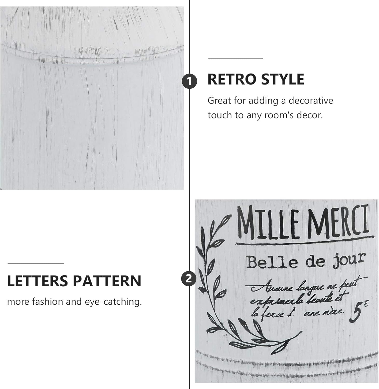 Angoily Retro Galvanized Flower Vase French Style Decorative Bucket for Home Office