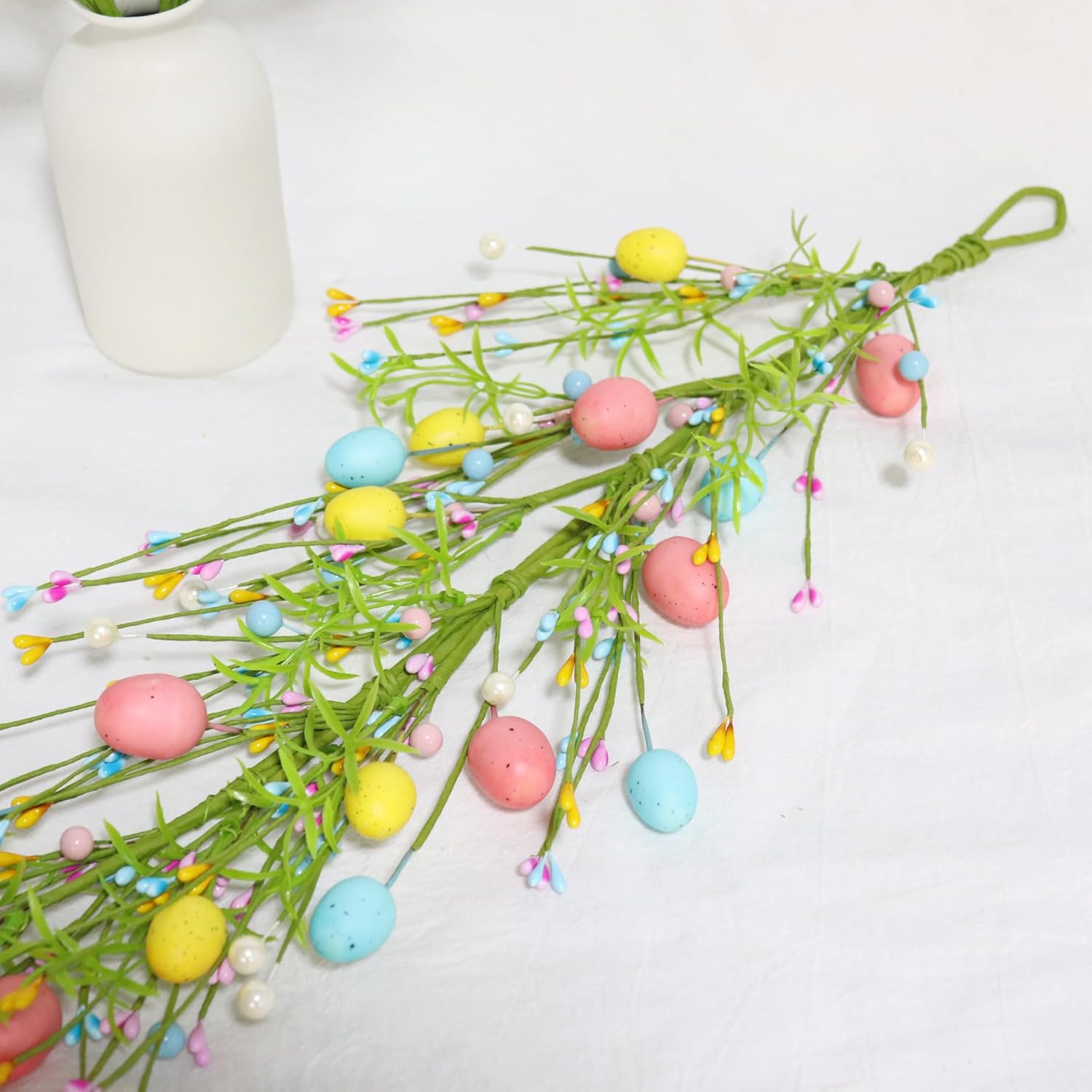 24 Inch Spring Easter Wreath with Pastel Egg and Pearl Garland