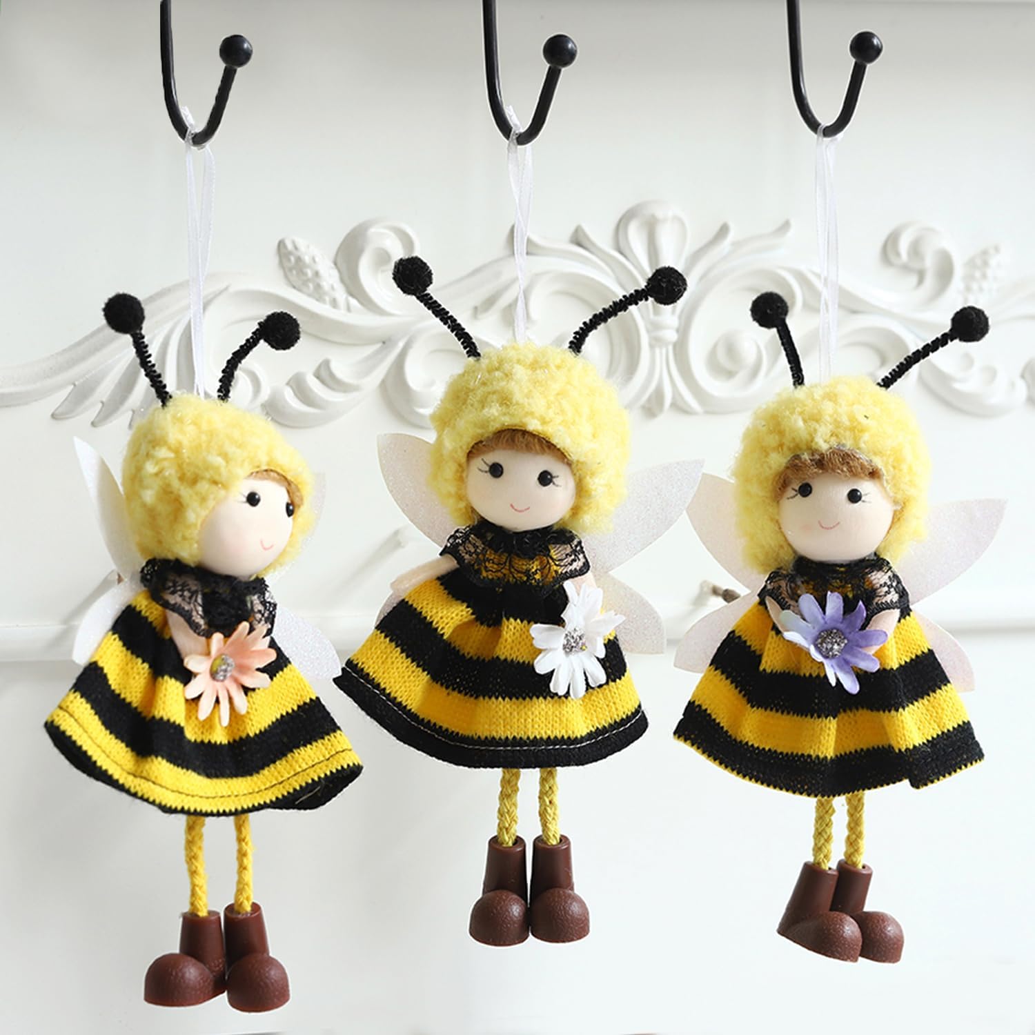 Bee Themed Birthday Decorations 3Pcs Hanging Ornament Tree with Angel Wings