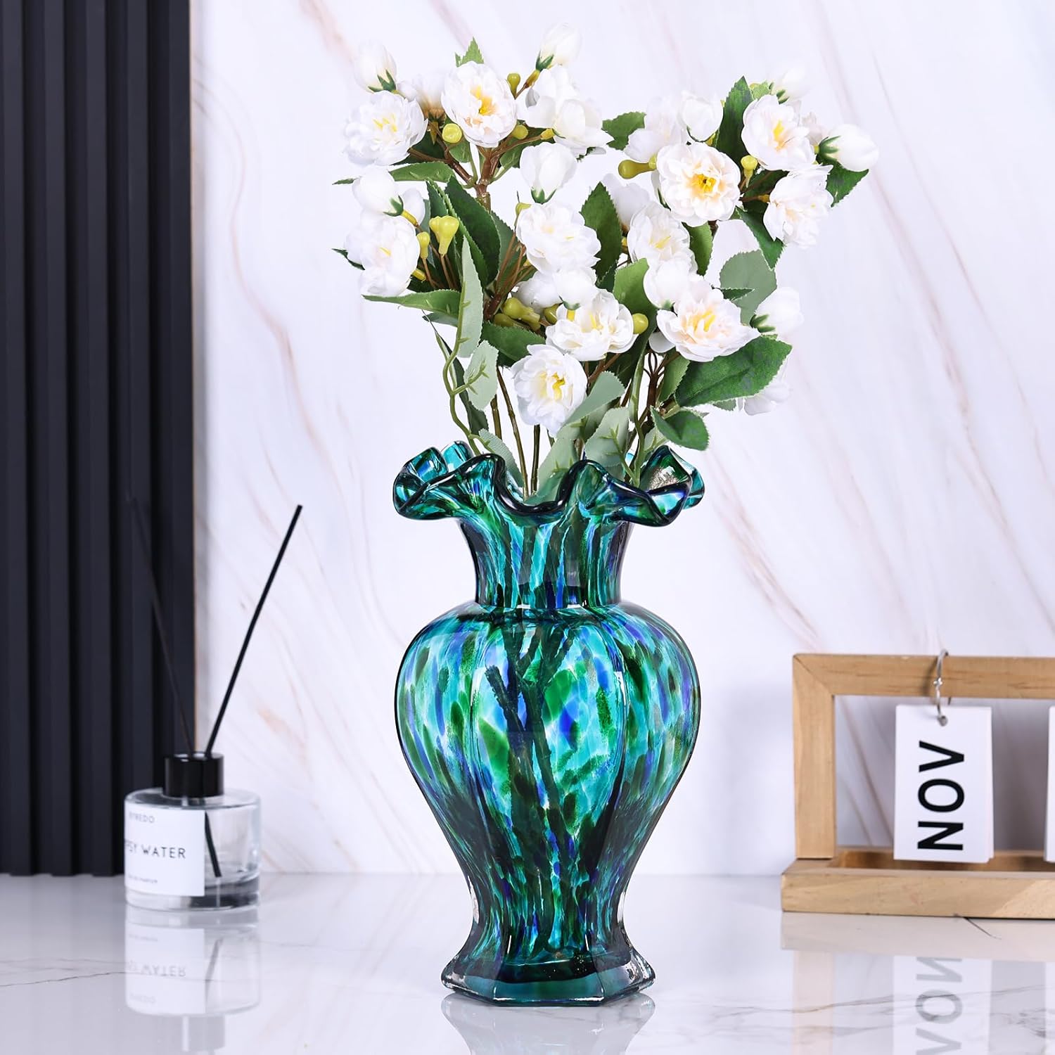 Teal Blown Glass Vase - Unique Green Art Decor